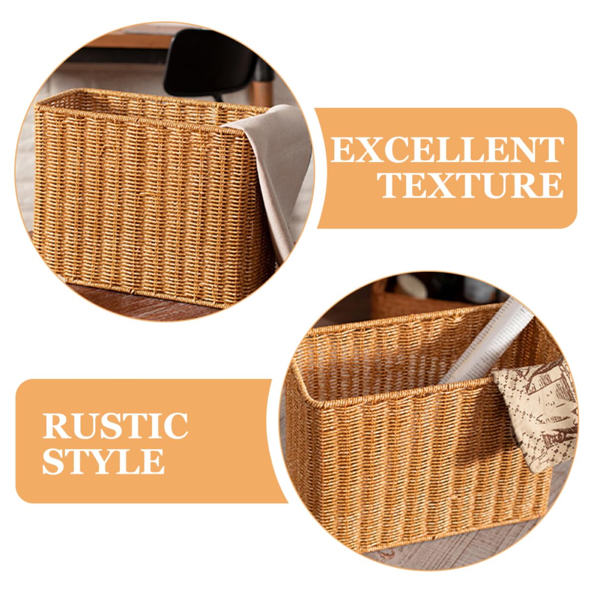 Cesta de Ratán Sintético Alta y Estrecha de Plástico para Almacenamiento | Color Caqui, Almacenamiento de Escritorio, Resistencia a Roturas, Diseño Rústico y Sencillo