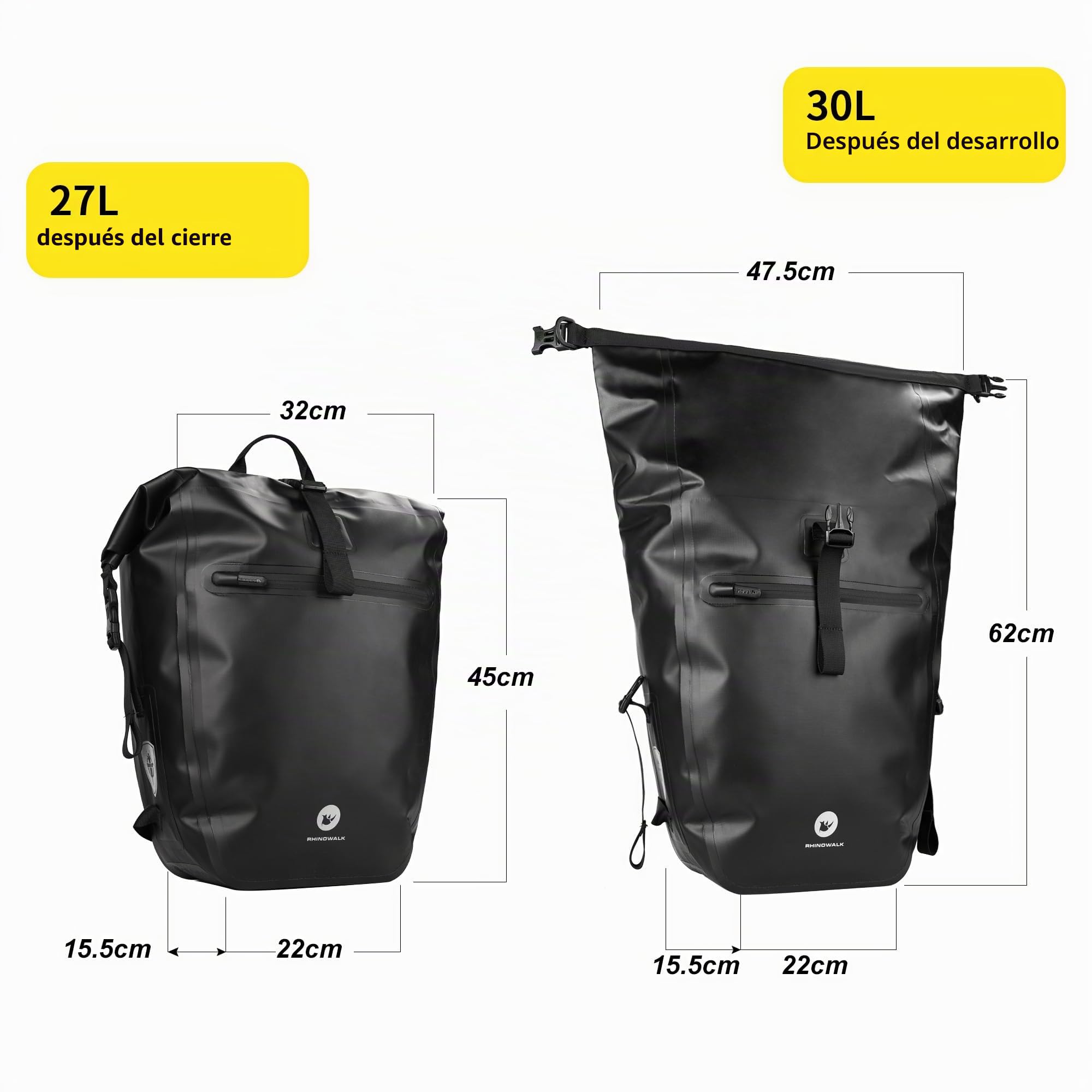 ENJOHOS Alforjas Bicicleta Impermeable Mochila Portátil Bici Multifuncional Bolsa Bicicleta para Portaequipajes Bicicleta Trasero Maleta Bolsa de Viaje Lateral Ciclismo MTB, Negro-27L