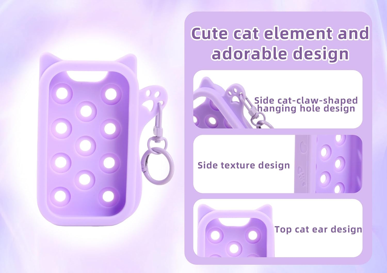 Hand Sanitizer Spray Case for Touchland, 2 Pcs Silicone Protective Holder with Keychain Compatible with Power Mist 1 FL Oz/30ML (Pink + Purple) - Image 4