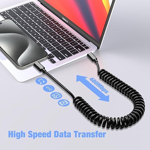 Miniatura 4 de Paquete de 2 cables USB C en espiral de carga rápida, USB C a tipo C, cable automático de alimentación elástica para iPhone 15ProPro MaxPlus, Galaxy