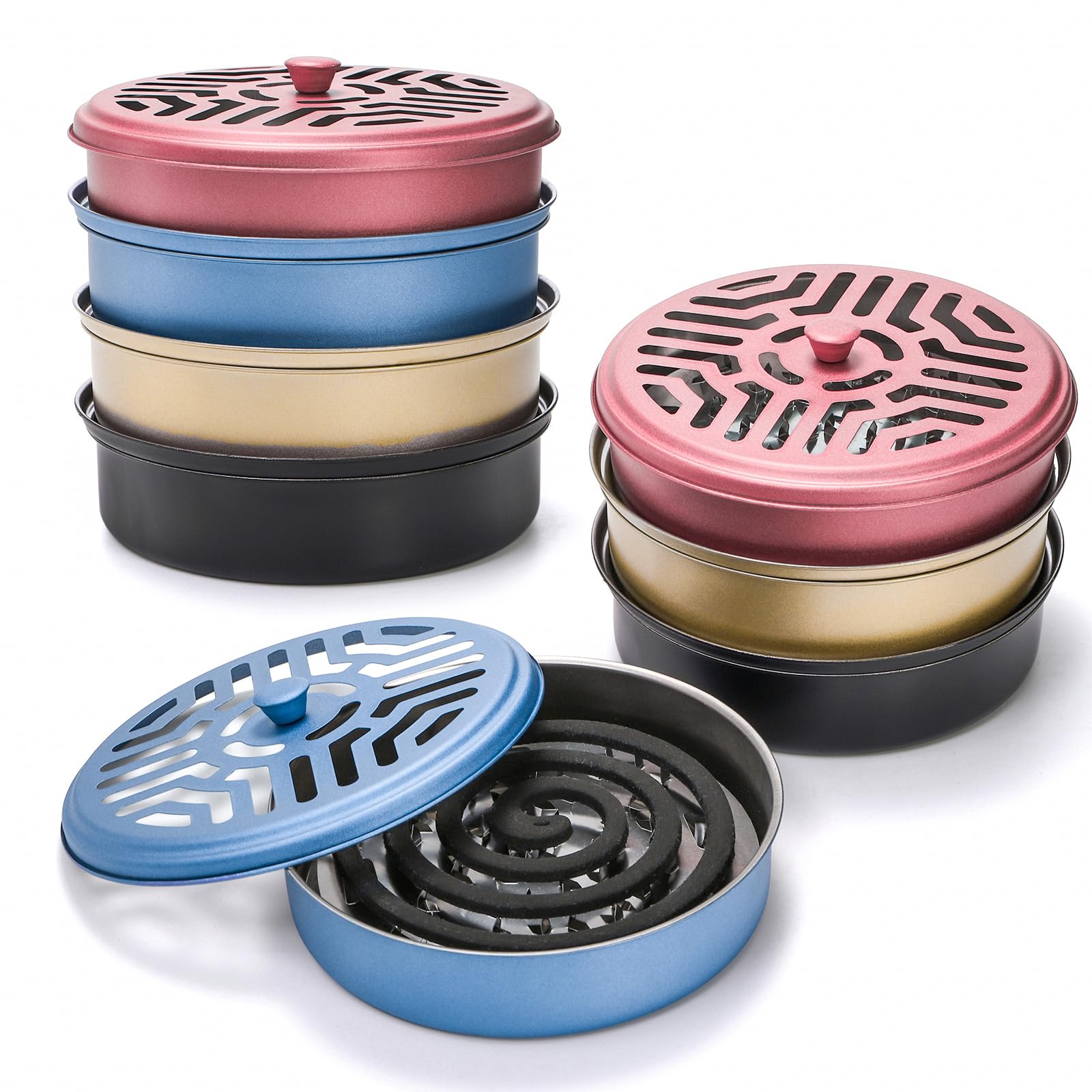 Elsjoy Confezione da 8 supporti per bobine di zanzare, in acciaio inossidabile, bruciatore portatile per incenso per zanzare, per casa e campeggio