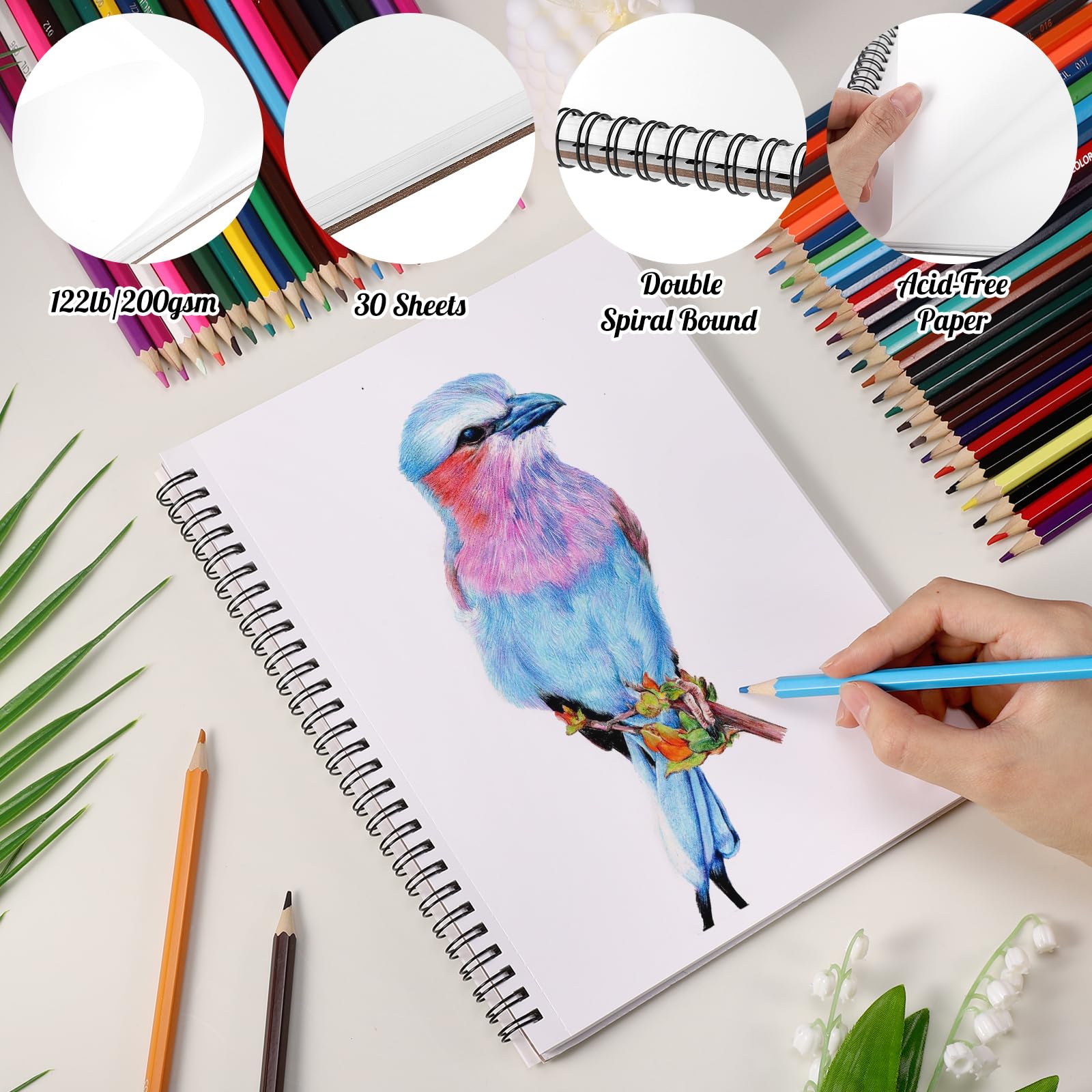 122lb/200gsm Marker Paper Pad, 7.6×10in Double Sided Bleedproof Marker Sketchbook, 30 Sheets Art Paper Sketch Pad - Image 2