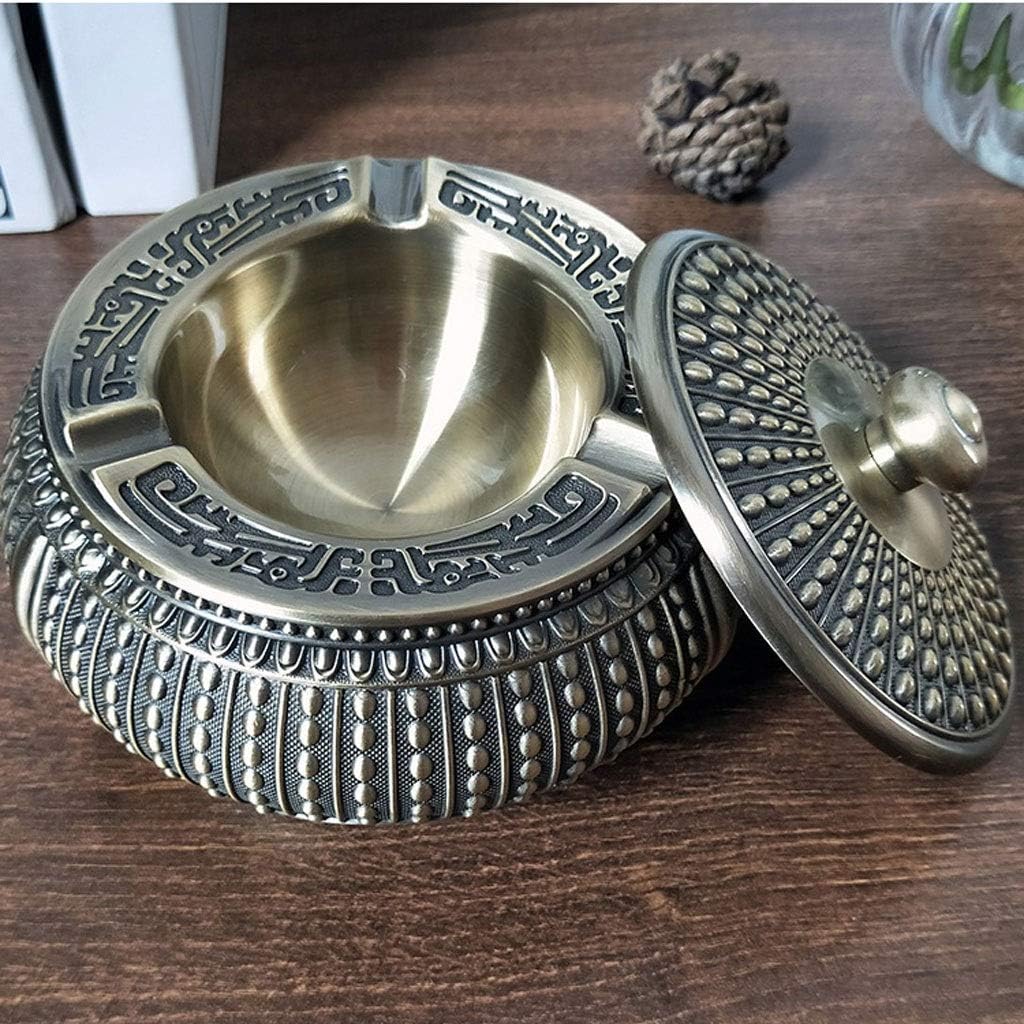 Ash Tray Bronze Ashtray With Lid Outdoor Home Coffee Table Office Desktop Decoration Chinese Retro Ashtray 5.11 Inch Smoker Gift Outdoor Ashtray