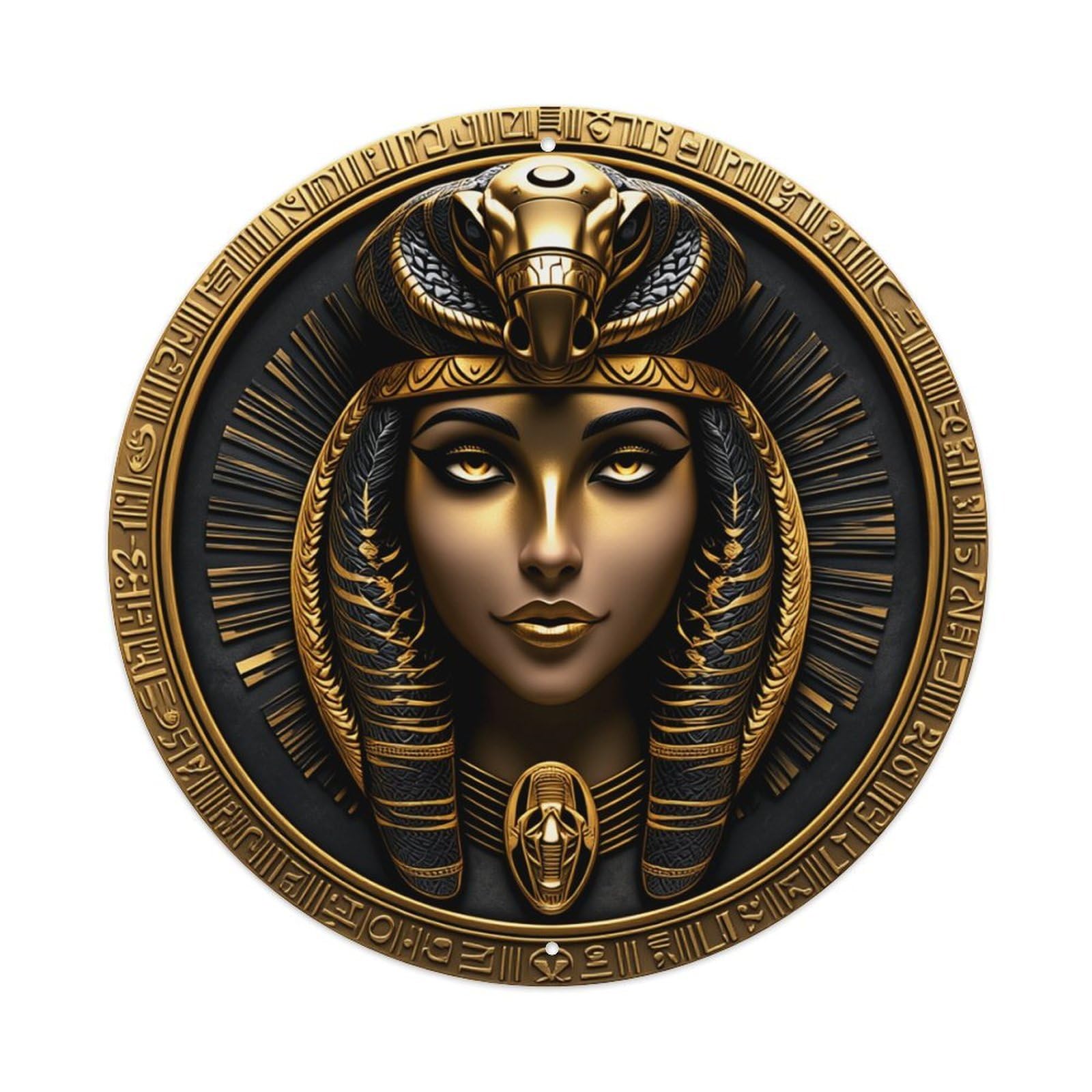 Egyptian Goddess Golden Mask Pattern Round Tin Sign Retro Metal Sign for Cafe Bar Pub Home Game Room Gym Club Wall Decoration Vintage Metal Poster 8x8 Inch