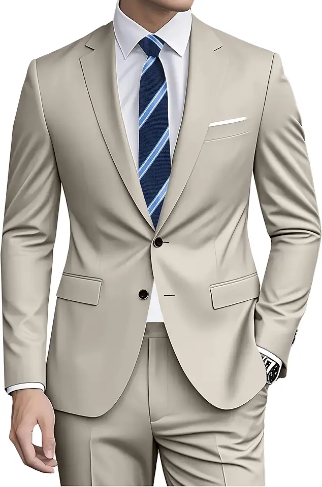 Men Suit 2 Piece Groomsmen Tuxedo Prom Blazer Slim Fit Suits Two Button Wedding Dress Jacket Pants Set with Tie