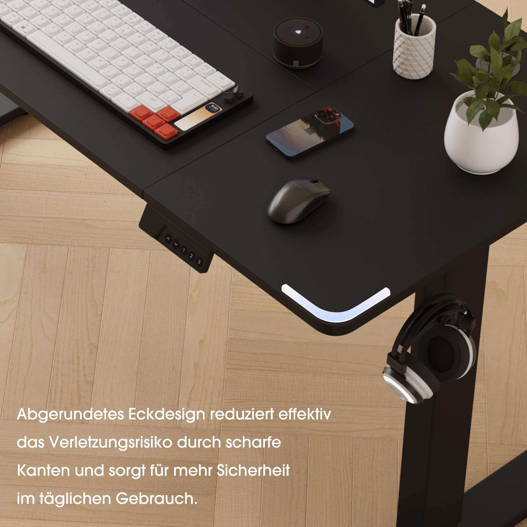 Höhenverstellbarer Schreibtisch 60x110cm,Elektrischer Schreibtisch mit Memory- und Anti-Kollisionsfunktion,Höhenverstellbar 70–117 cm, Ideal für Büro, Homeoffice und Gaming(Schwarz)