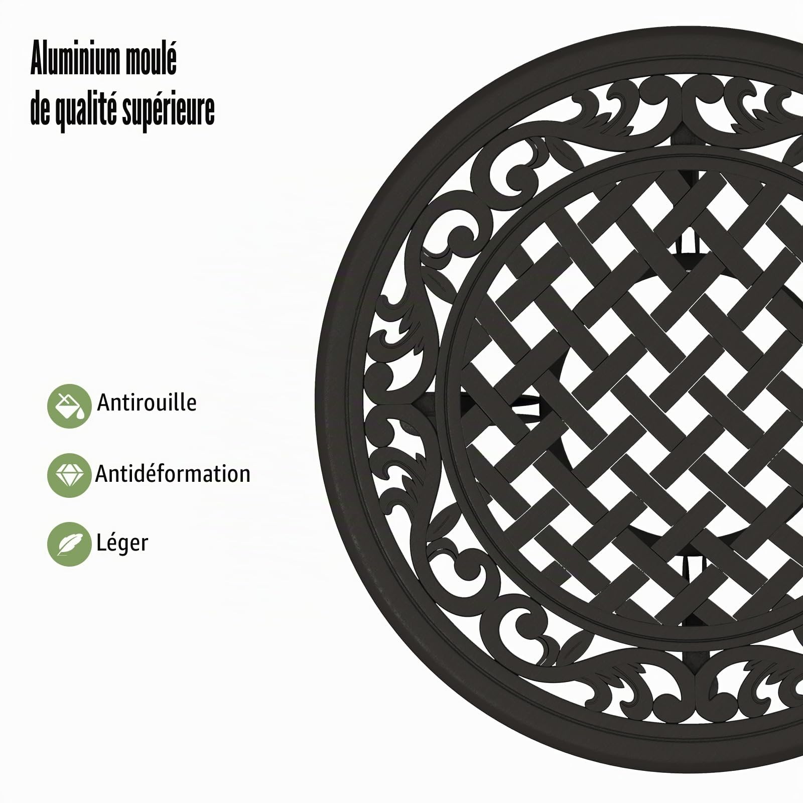 KOMFOTTEU Table de Bistrot Ronde en Fonte d'Aluminium, Table d’Appoint, Cadre en Métal, Charge de 50 kg, Meuble de Jardin, Style Vintage, pour Balcon, Terrasse, Patio, Φ60 x 53 cm (H) (Marron)