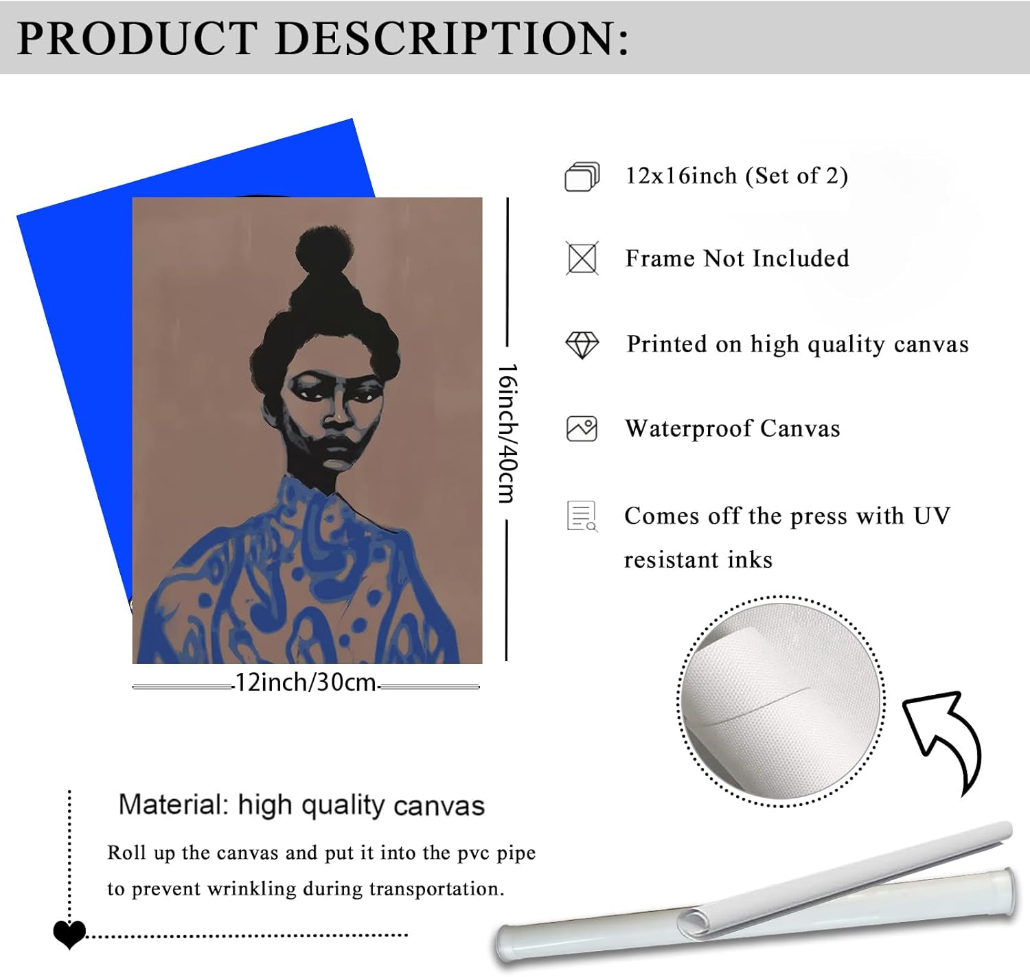 African American Women Canvas Prints Black Girl Poster Black Man Portrait Wall Art Modern Abstract Art Print Contemporary African Wall Decor for Bedroom Bathroom Living Room Decor - Unframed 12x16inch - Image 7