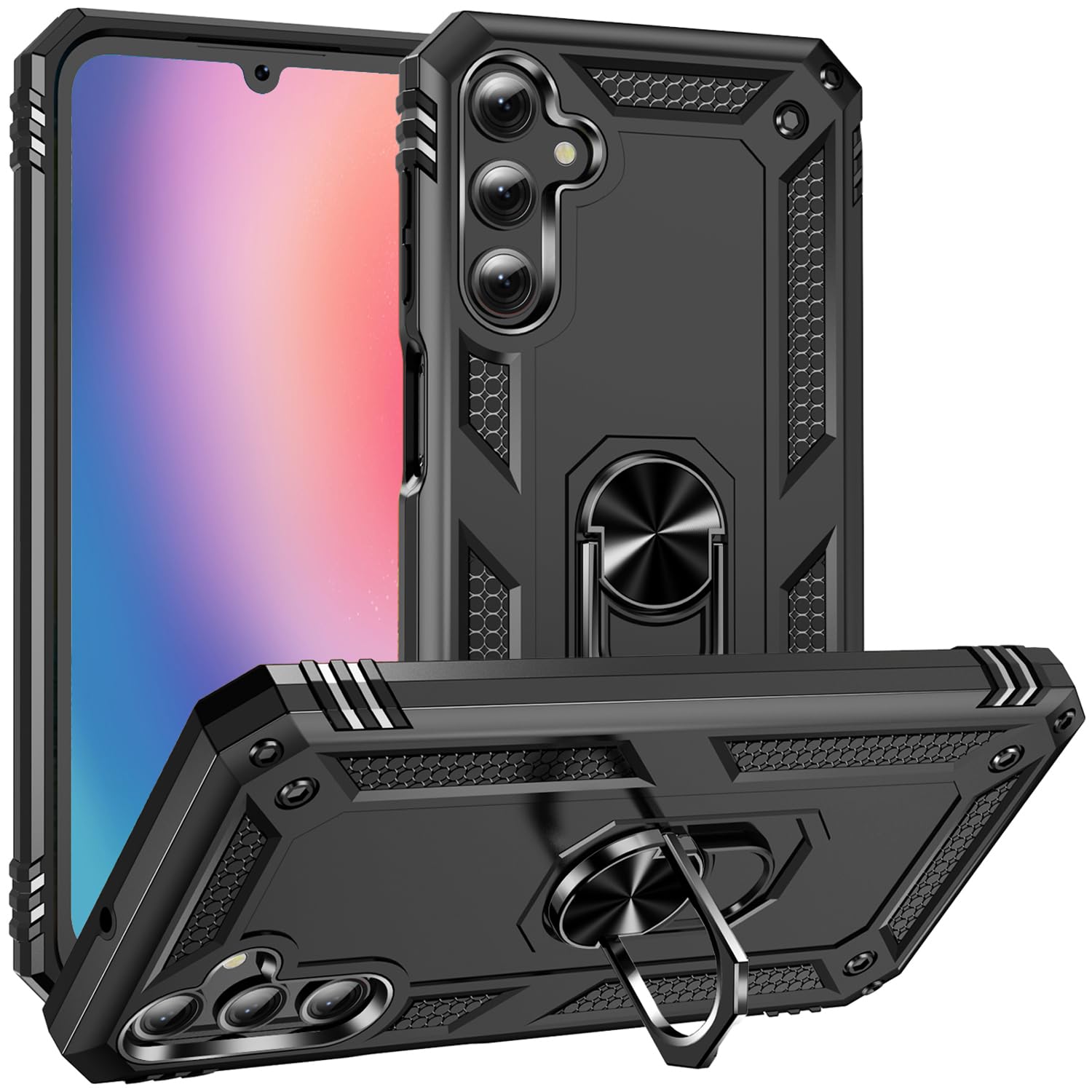 Dionsibei Military Grade Drop Impact for Samsung Galaxy A25 5G Case 360 Metal Rotating Ring Kickstand Holder Armor Heavy D...