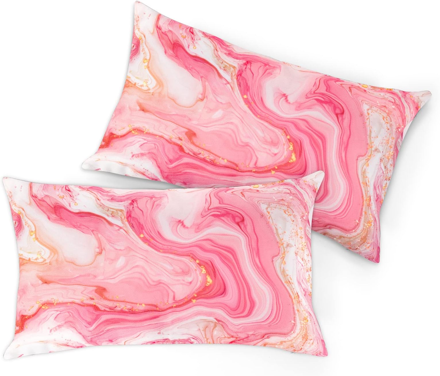 2 Pack Pink Marble Waterproof Linen Throw Pillow Covers 12x20 Inch, Summer Decorative Pillow Covers for Cushion Sofa Home Patio Visit The Store