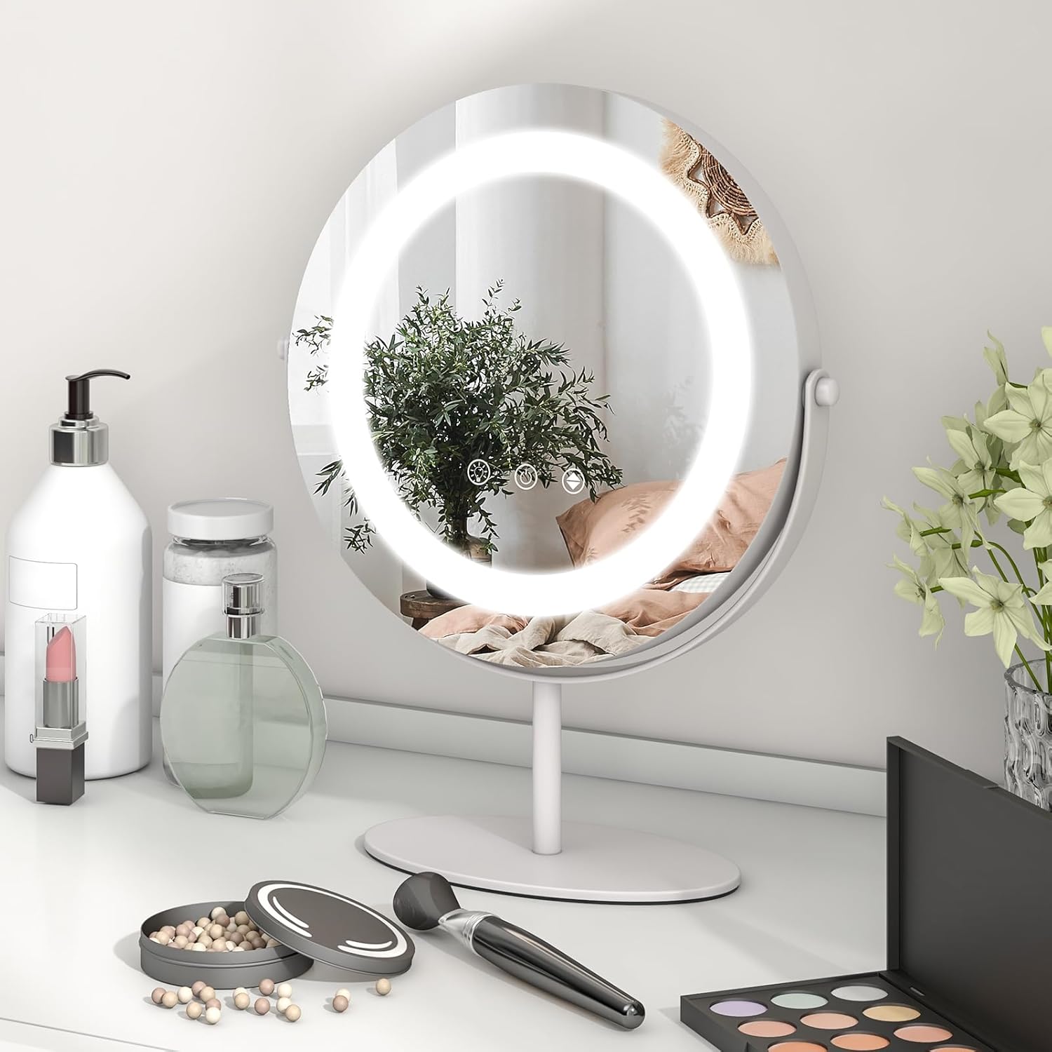 COSTWAY Hollywood Vanity Mirror with Lights, 3Color Dimmable LED