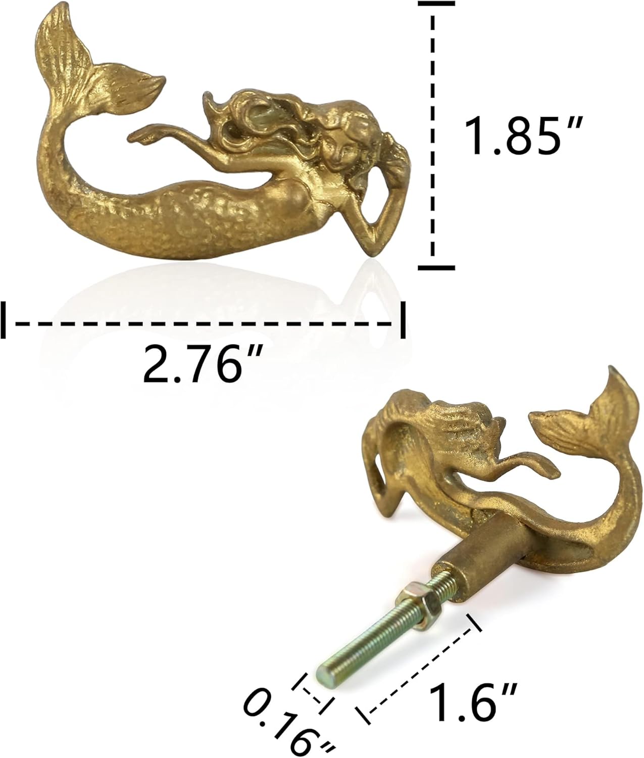 SOFFEE DESIGN Set of 2 Vintage Gold Mermaid Cabinet Knobs for Drawer, Ocean Beach Theme Aged Treatment Antique Door Knobs with Mounting Screws for Cupboard, Kitchen Furniture