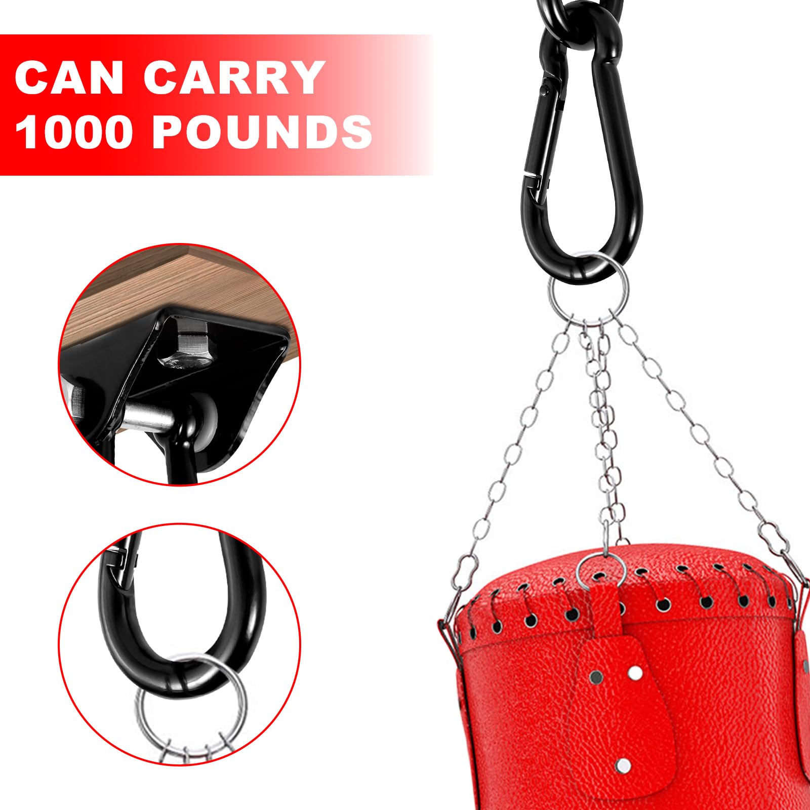 LZVXTYM 6 Pcs Porch Swing Hanging Kit, 360°Rotating 1000 lb Capacity Hangers, Stainless Steel Hammock Chair Hardware Accessories for Playground Yoga Heavy Bag Bed