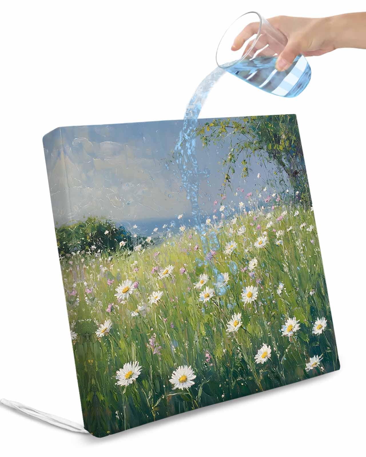 Hokiten Spring Floral Outdoor Cushion Chair Cover Set of 2 - Waterproof Couch Seat Covers, Modern Oil Painting Flowers White Green Patio Furniture Protector Cushions Slipcovers for Sofa/RV, 20