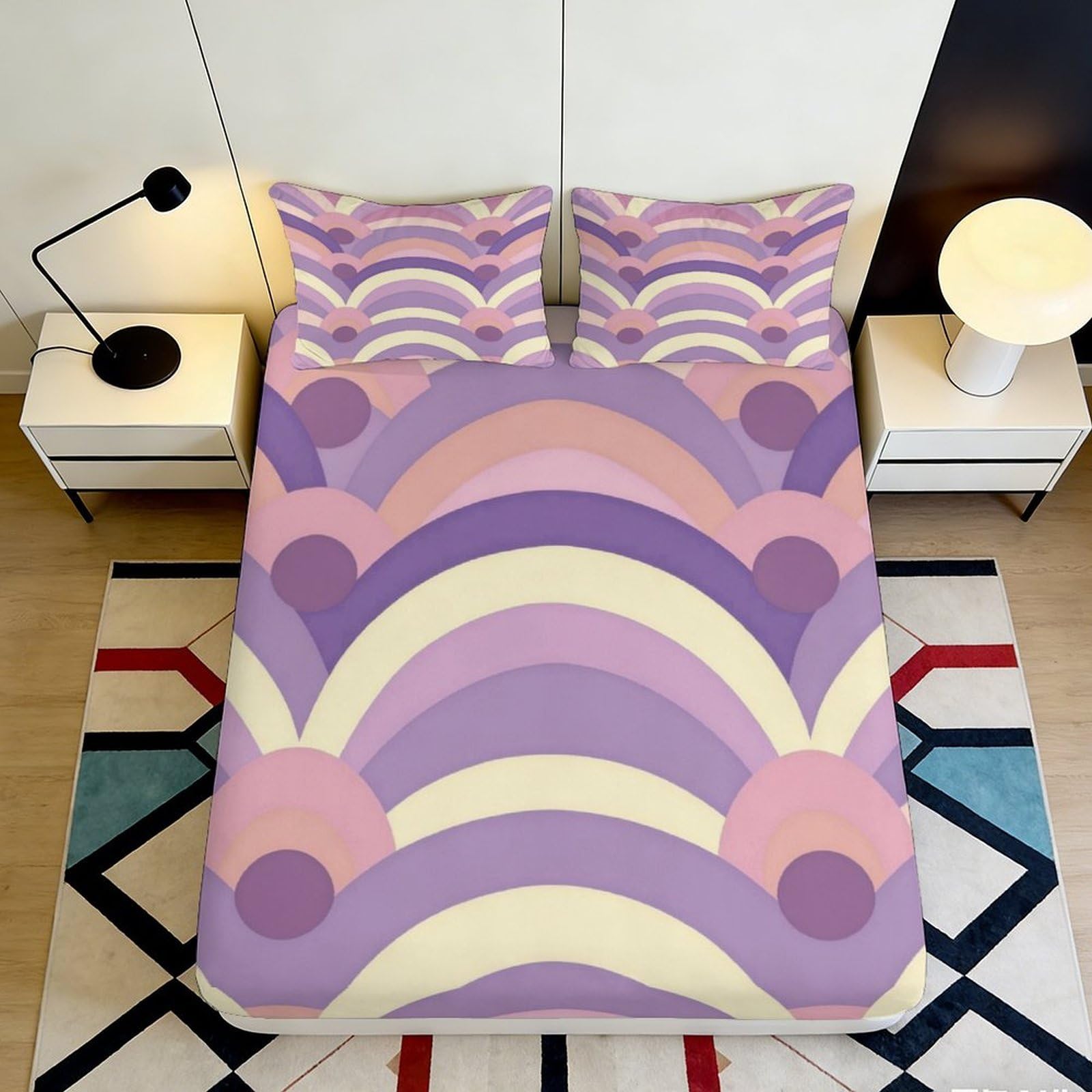 3D Printed Purple Arch Pattern Fitted Sheet, soft touch Microfiber Bed Cover, wrinkle resistant, apartment bedding 90x200x25cm