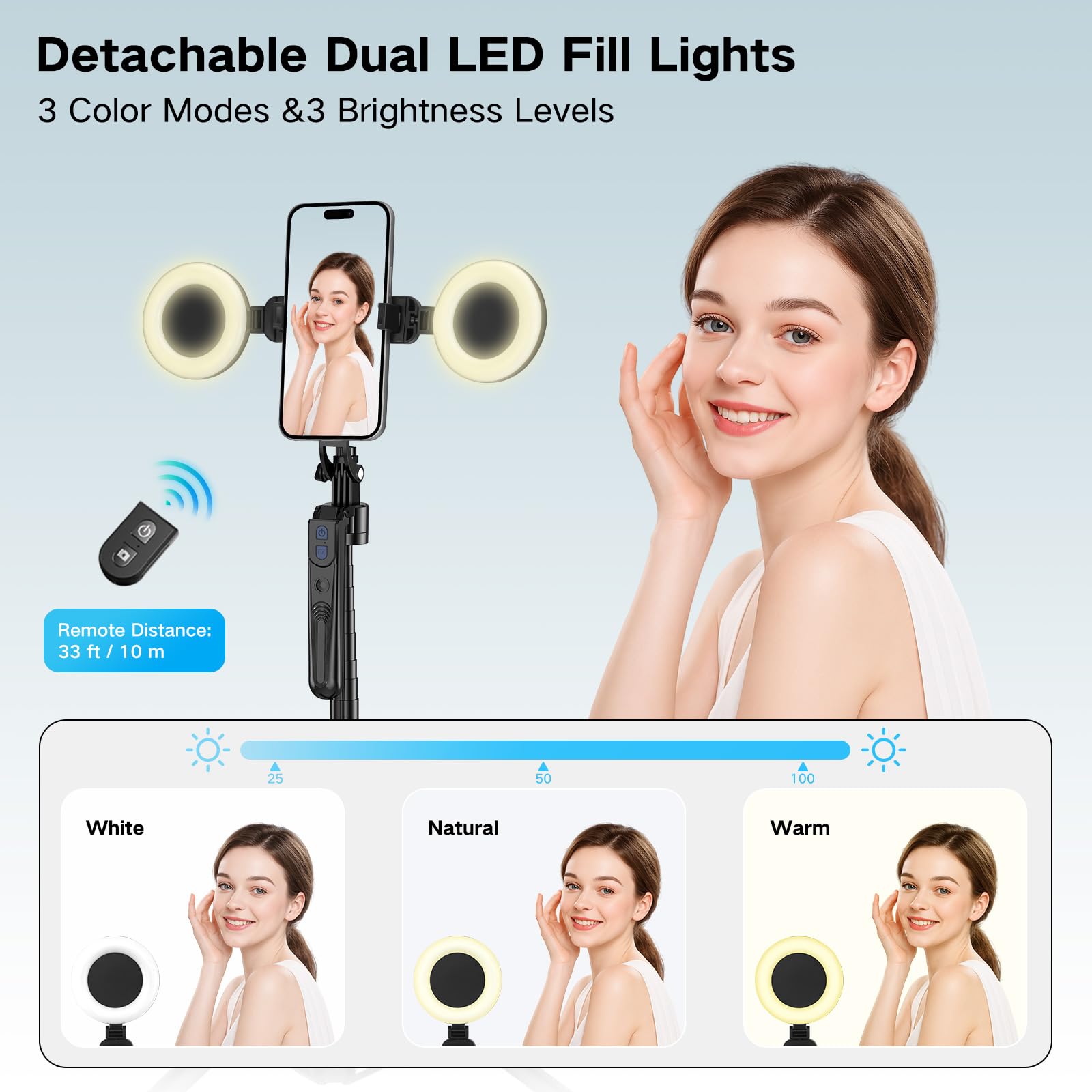 Set di vlogging per iPhone/Android, 180 cm, con tracciamento automatico del viso, rotazione a 360° per cellulare, supporto per contenuti, starter set con luce e microfono, bastone per selfie per