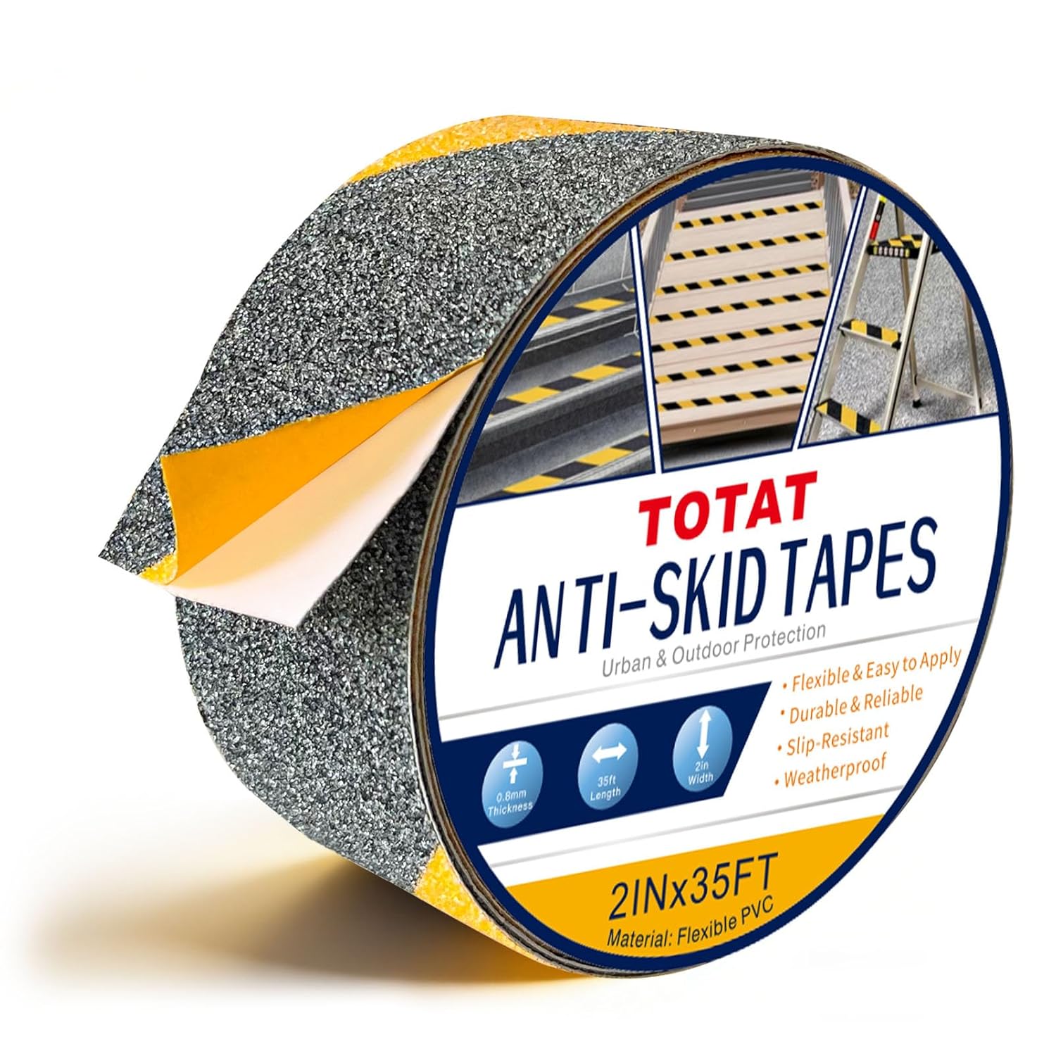 Black Anti-Slip Stair Treads Tape2 x50FT Heavy Duty PVC Non-Skid Grip Tape for Wooden Steps, Indoor/Outdoor Stairs, Pool Decks - Peel & Stick Waterproof Safety Traction