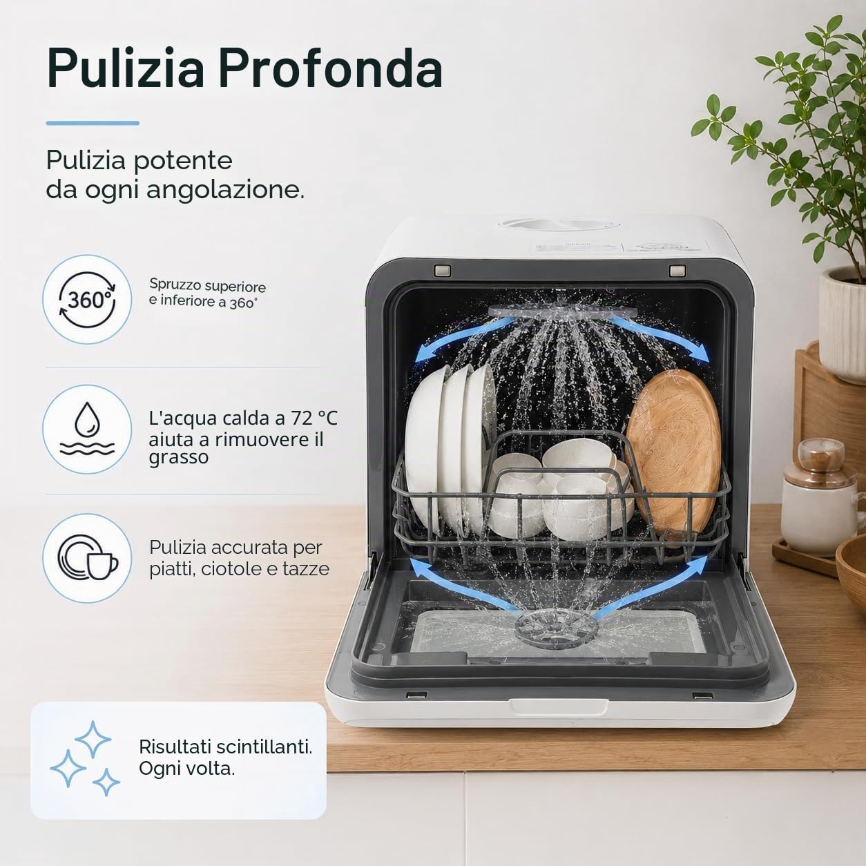 Lavastoviglie da tavolo per 4 – 6 coperti, 6 l, serbatoio dell'acqua integrato, mini lavastoviglie con senza collegamento dell'acqua, 4 programmi di pulizia, touch control e display a LED