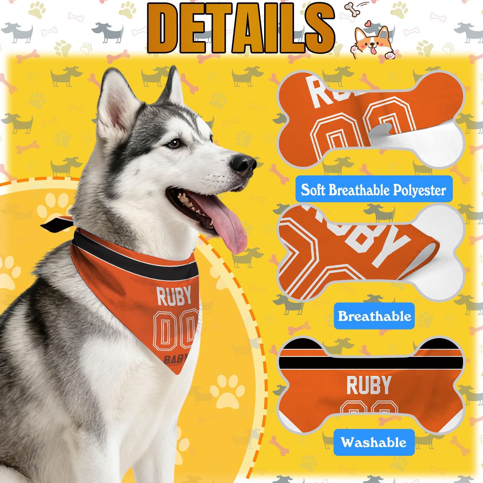 Bandana personalizzata per cani con il tuo logo o testo – Sciarpa triangolare e bavaglino su misura per animali domestici di piccola, media e grande taglia (cani e gatti)