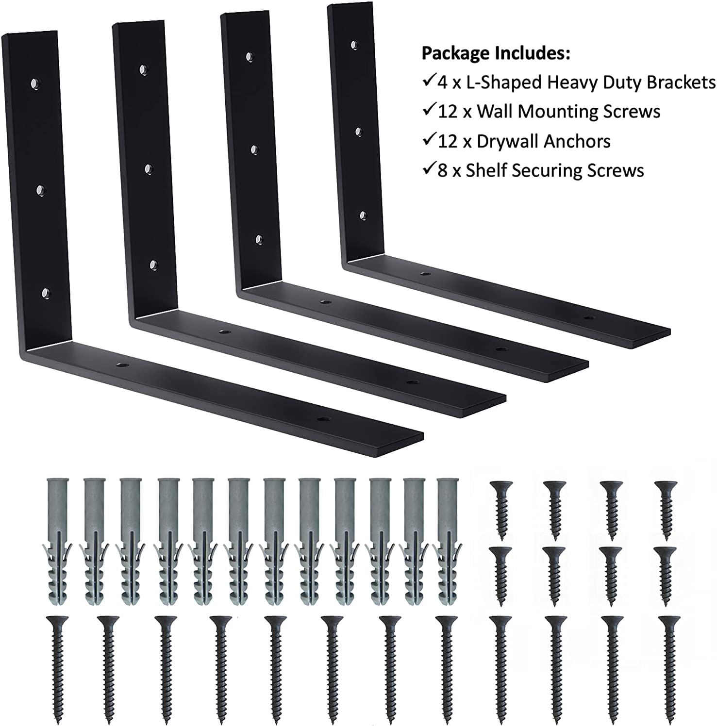 12 inches L Shelf Brackets – Heavy Duty, Black, Wall Mount, Steel — Amazon image 3