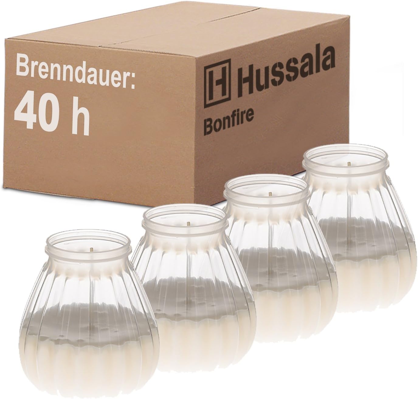 Hussala Bonfire Outdoor & Indoor Wax Candle in plastic casing - Burning time: 40 h - white [4 pieces]