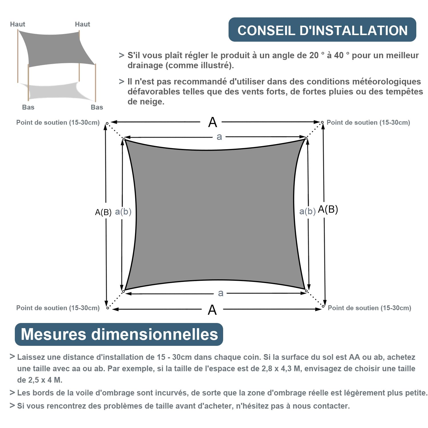 COOL AREA Voile d'ombrage imperméable Rectangle 2x3m Blocage UV Résistant aux intempéries pour Patio Extérieur Jardin Arrière-Cour,Anthracite