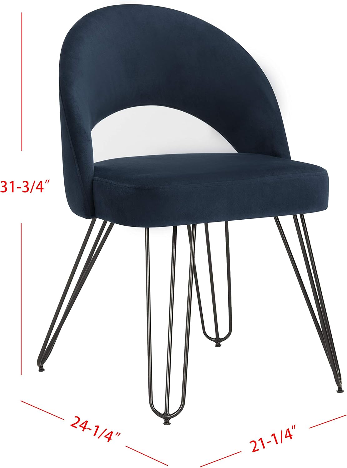 Safavieh Home Jora Retro Navy Velvet and Matte Black Dining Chair, Set of 2