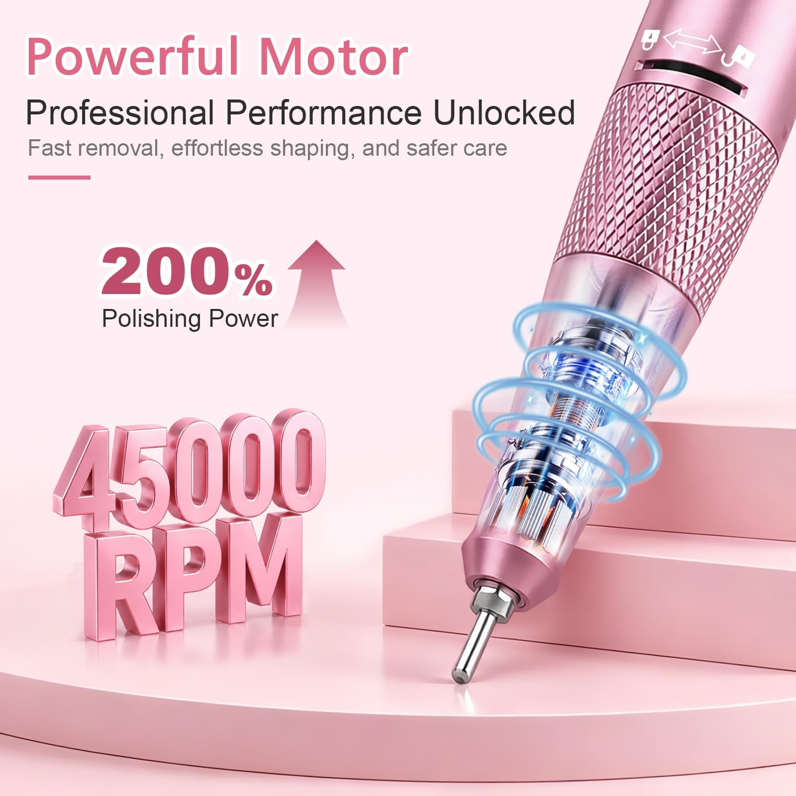 Kredioo Nagelfräser 45000 U/Min Akku Tragbare Elektrische Nagelfeile Rosa