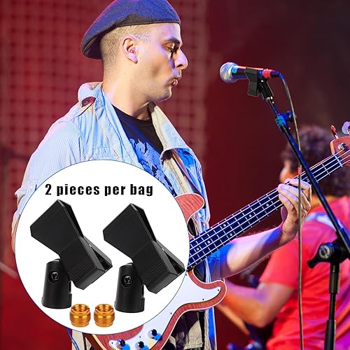 Miniatura 7 de 2 clips de micrófono para soportes, soportes de clip de micrófono con 2 adaptadores de tornillo macho de 58 pulgadas a 38 pulgadas, abrazadera de