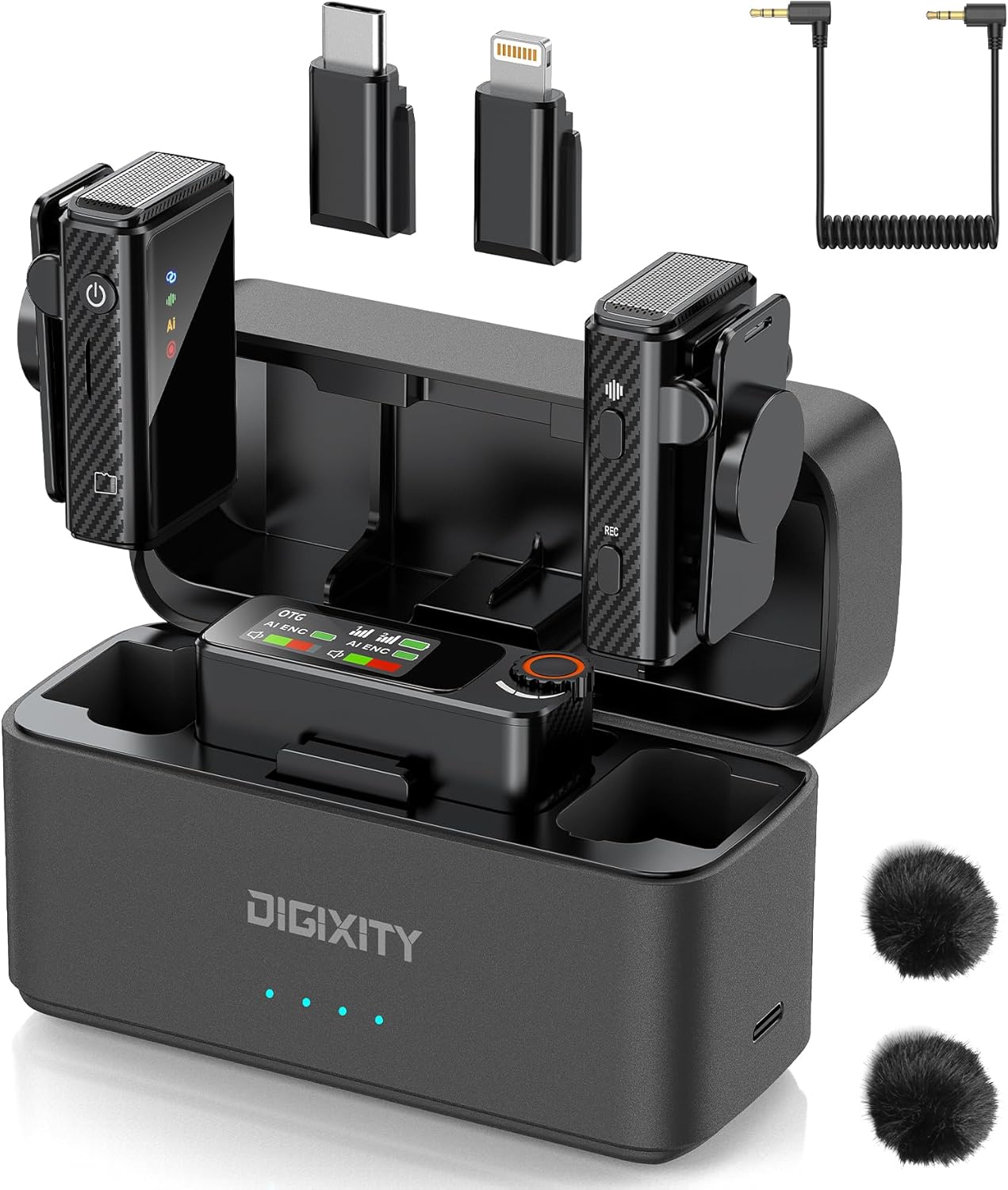 DIGIXITY Wireless Lavalier Microphone for iPhone/Android/Camera/PC,AI Noise Canceling Clip-On Mic with Charging Case- Magnetic Dual Mics for Podcast, Vlog, Interview & Video Recording – 492Ft Range