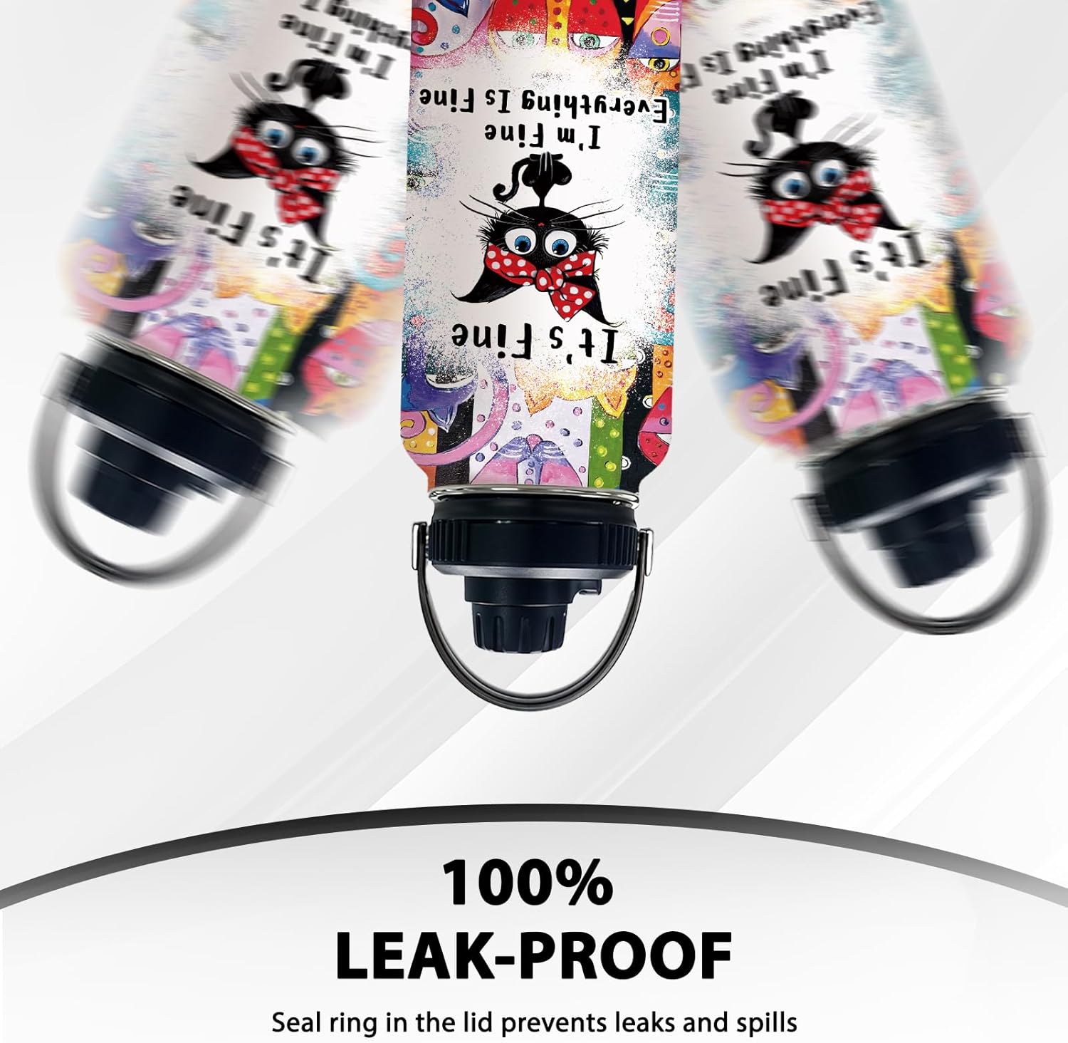 Cat Gifts for Women, Funny Black Cat Water Bottle Cup Tumbler with Lid 32oz Everything Is Fine, Cats Themed Gift for Mom Girls Friends, Cats Lovers Gift for Thanksgiving Christmas, 1 PCS - Image 5