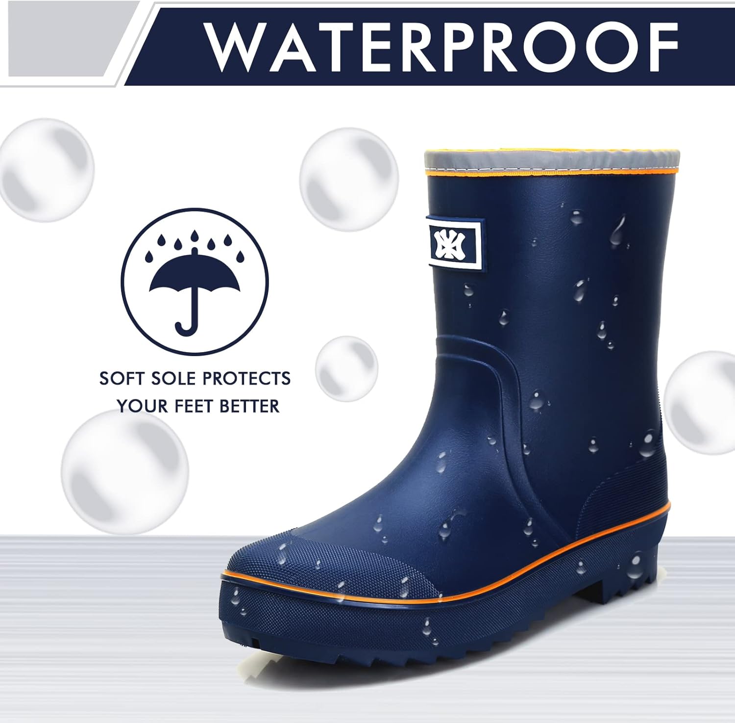 Rain Boots for Men, Waterproof Warm Rubber Boots Mens Garden Boots, Comfort Mid-Calf Lightweight Adjustable Raining Shoes, Elastic Chelsea Ankle Rain Boots Fishing Shoes for Yard Farm Outdoor Work