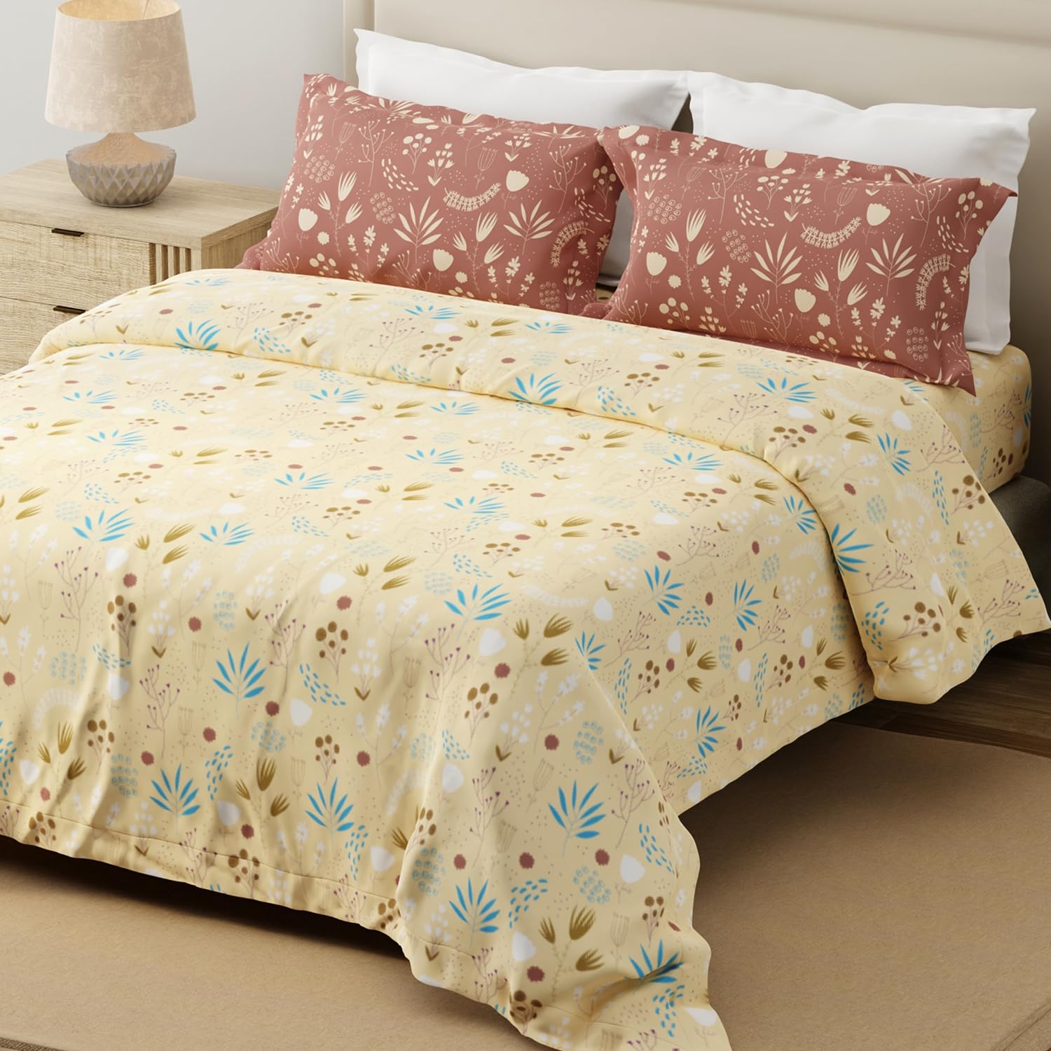 Blue Floral King Size Bedsheet Set - 100% Cotton -14 Blue Floral King Size Bedsheet Set - 100% Cotton -14