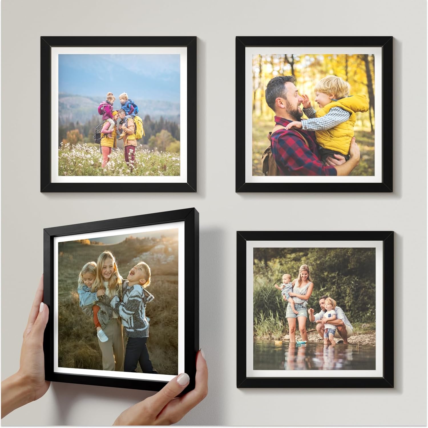 Mixtiles Official - Custom Photo Tiles - Magnetic Wall Frames - Adhesive Sticker, no Nails - Personalized Printed Photos - Various Sizes and Frames - 4-Tile - Black Border