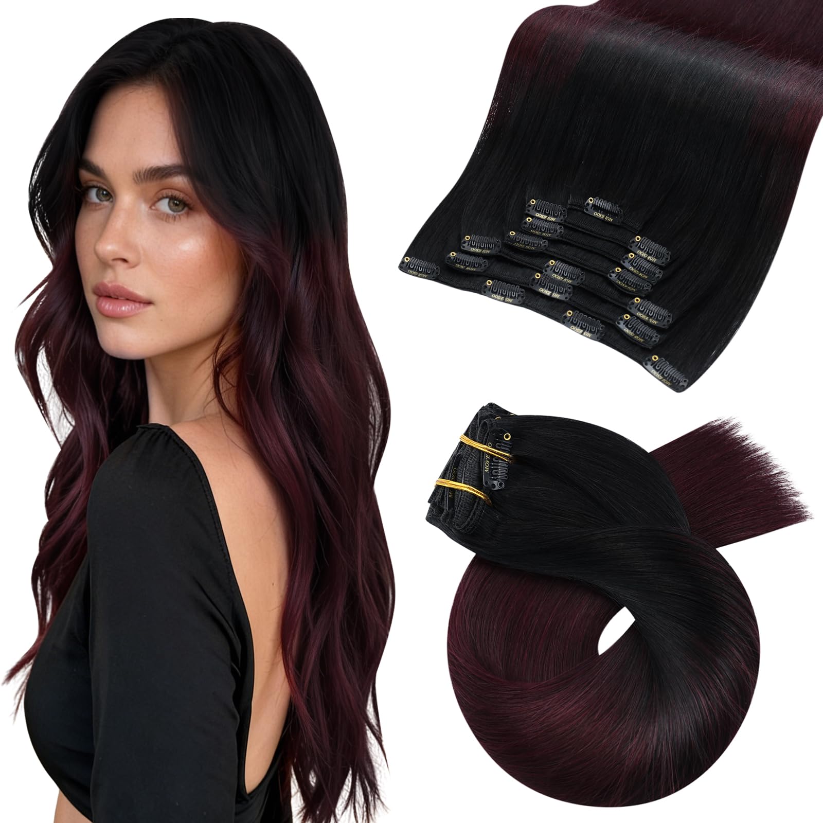 Moresoo Human Hair Extensions Clip in Real Hair Ash Blonde with Bleached Blonde Clip in Hair Extensions Remy Human Mid-length Hair Layered Add Volume 14 Inch 5pcs/80g #P18/613 — view 87
