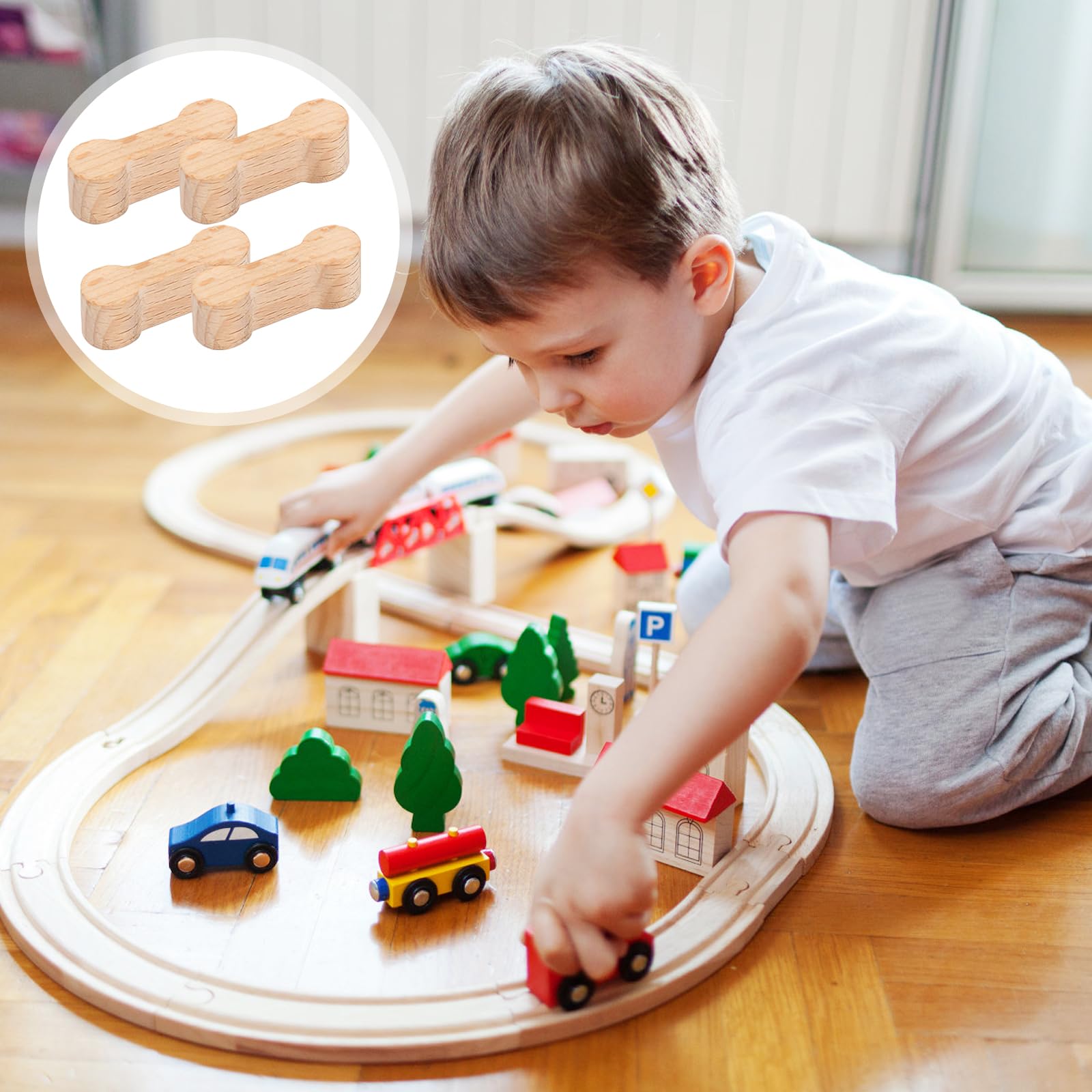 Zestaw 10 uniwersalnych łączników, drewnianych szyn i kości dla psów, kompatybilne z Brio Lillabo, Melissa, Thomas, IKEA