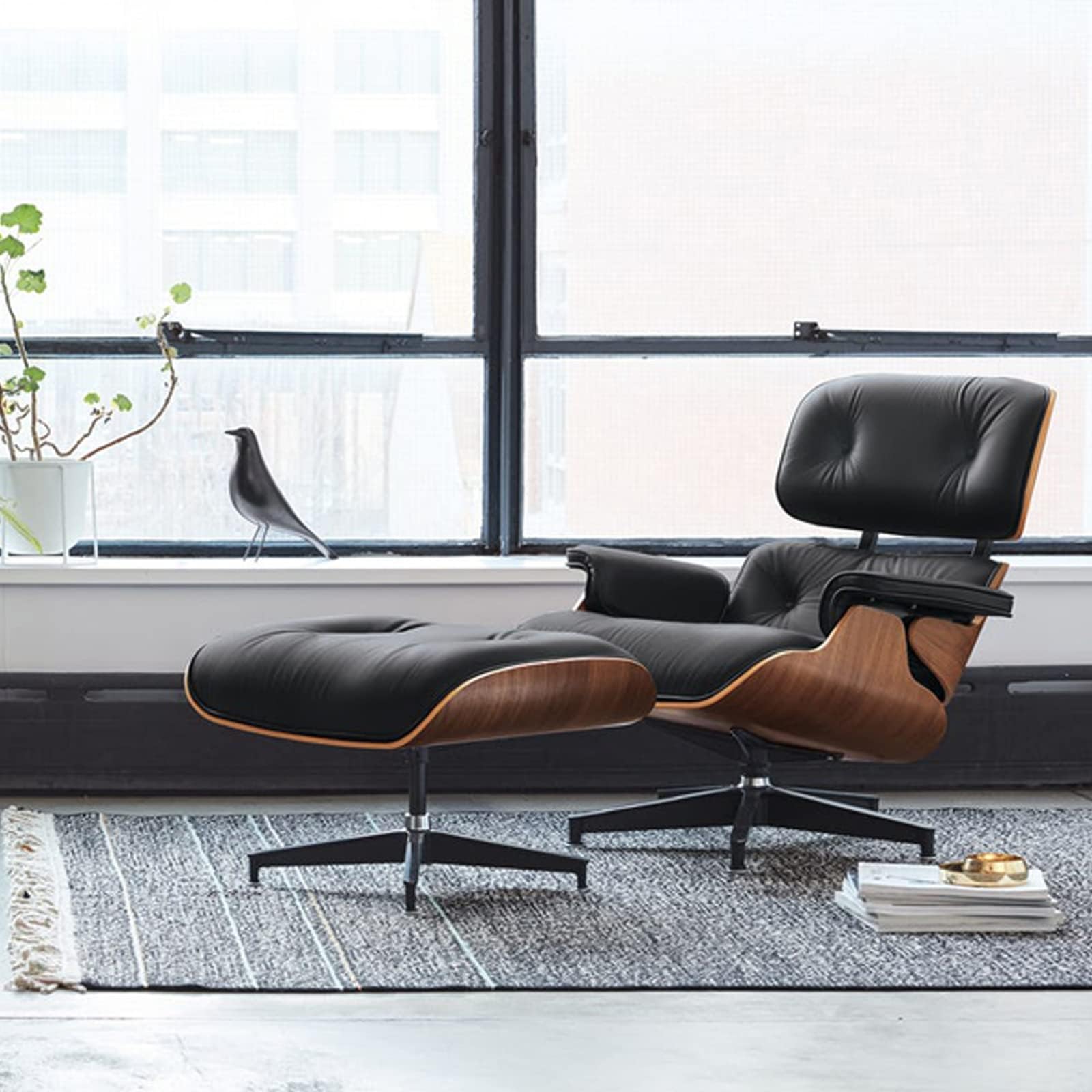 Mid Century Lounge Chair and Ottoman, Modern Chair Classic Design, Top Grain Leather Palisander Wood Heavy Duty Base Support for Living Room Study Lounge Office