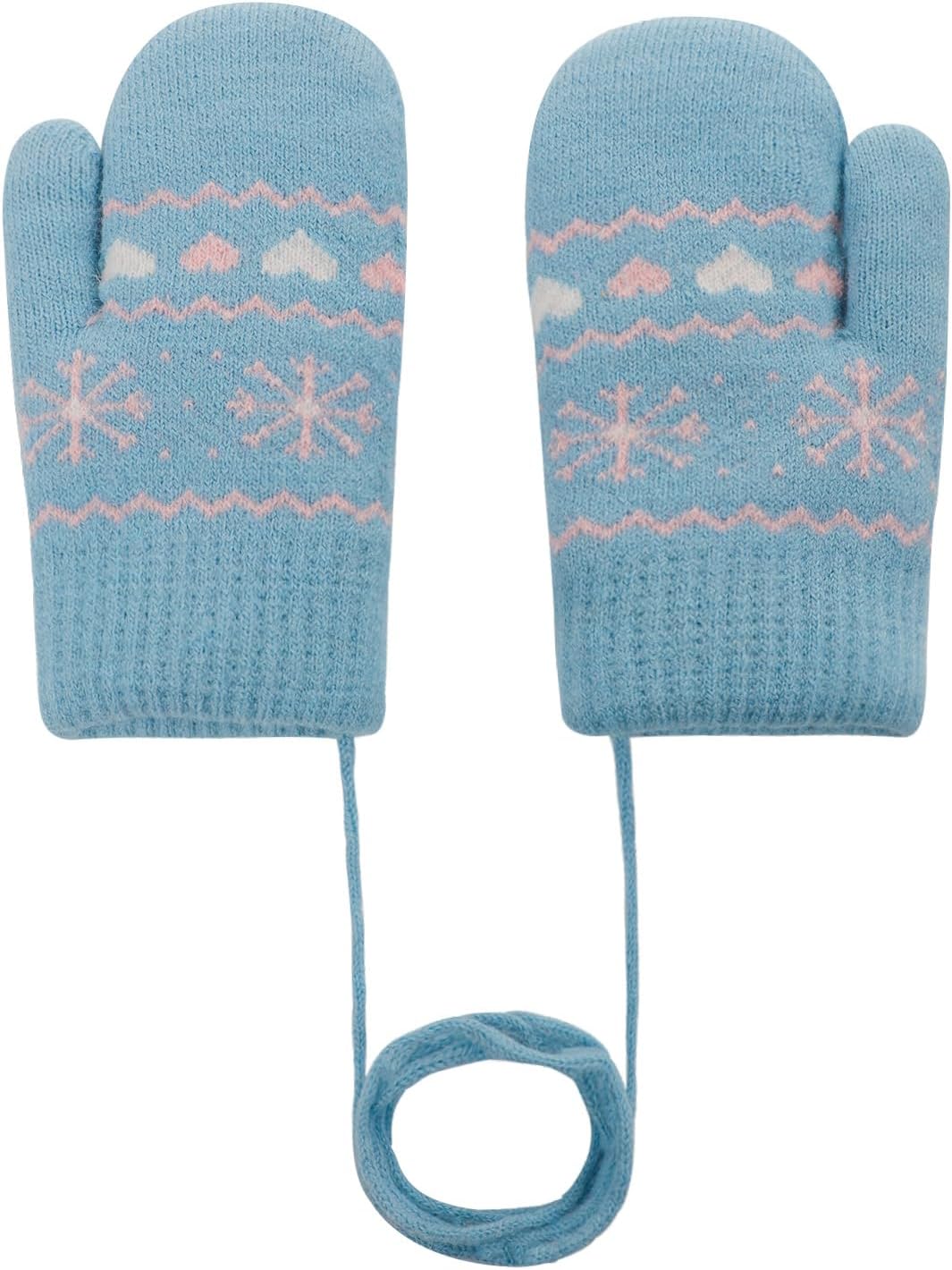 MioCloth Kids Cute Knitted Mitten with String, Soft Fleece Lining Winter Thermal Gloves for Toddler Boys Girls 0-3 Years Old