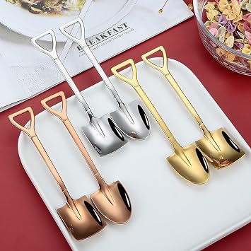 Pack of 20 Shovel Shaped Creative Spoons Stainless Steel Coffee Spoons Stainless Steel Spade Spoon Suitable for Afternoon Tea Bars Cafes (Gold)
