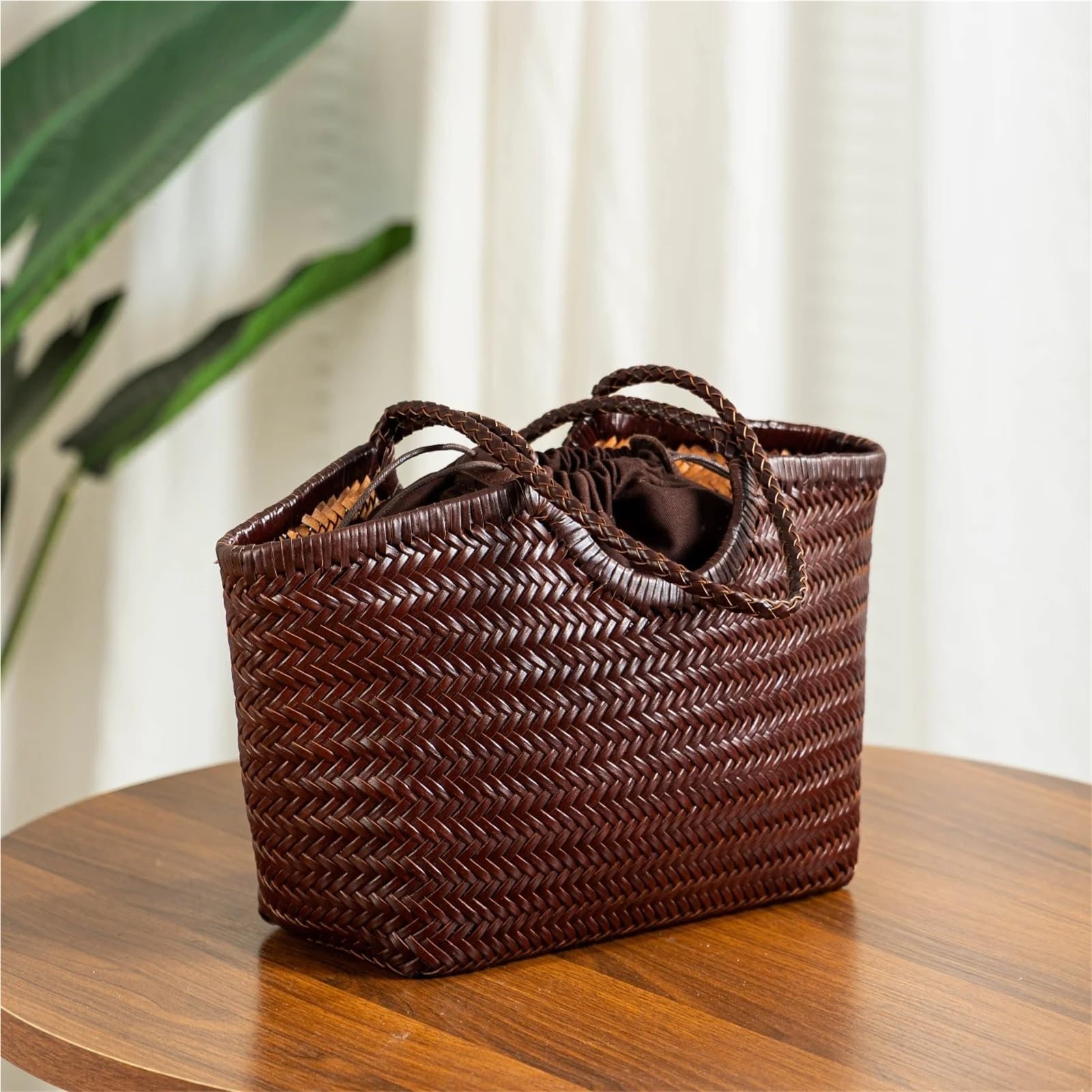 Geflochtene Tasche Leder Leder Handgewebte Einkaufstasche Damen Shopping Große Kapazität Schulter Design Gemüsekorb Einkaufen