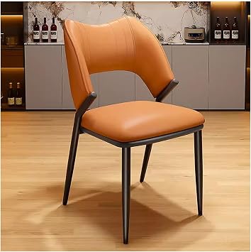 Mid-Century Dining Chair Modern Curved Backrest PU Leather Upholstered Accent Chairs for Dining Room with Black Metal Legs,Orange