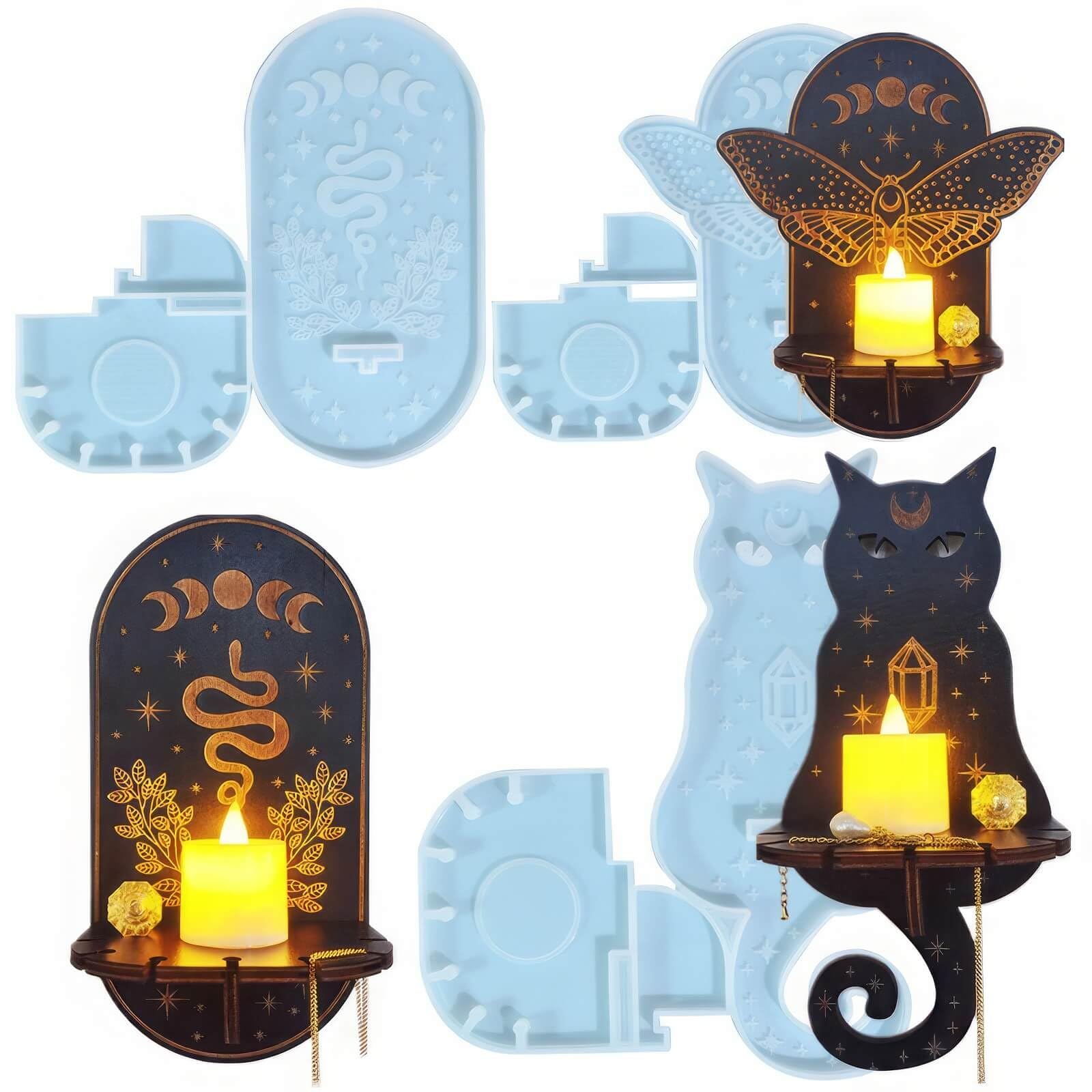 WLYEZAU 3 Pcs Candle Holder Resin Mold, Wall Hanging Candle Holder Silicone Mold, Tray Display Storage Epoxy Resin Casting Mold, Suitable For Diy Crystal Stand Display, Wall Art Decoration