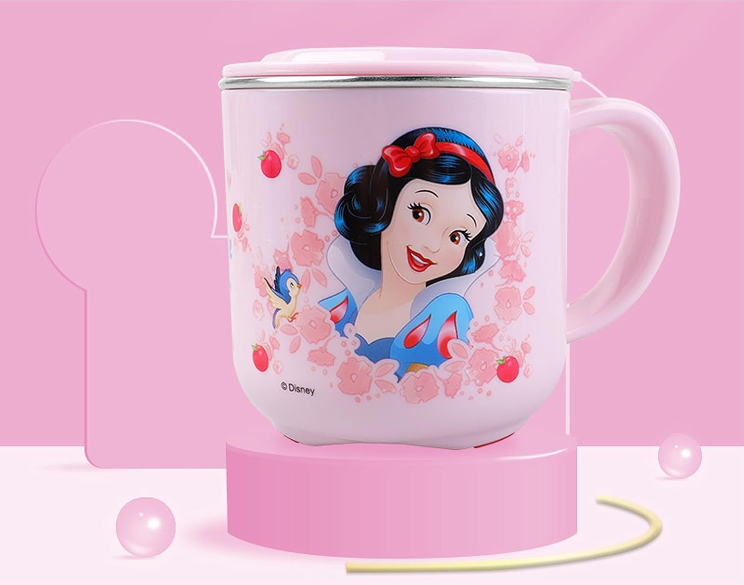 Everyday Delights Disney Princess Snow White Durable ABS Stainless Steel Cup with Lid, 250ml Pink - Image 2