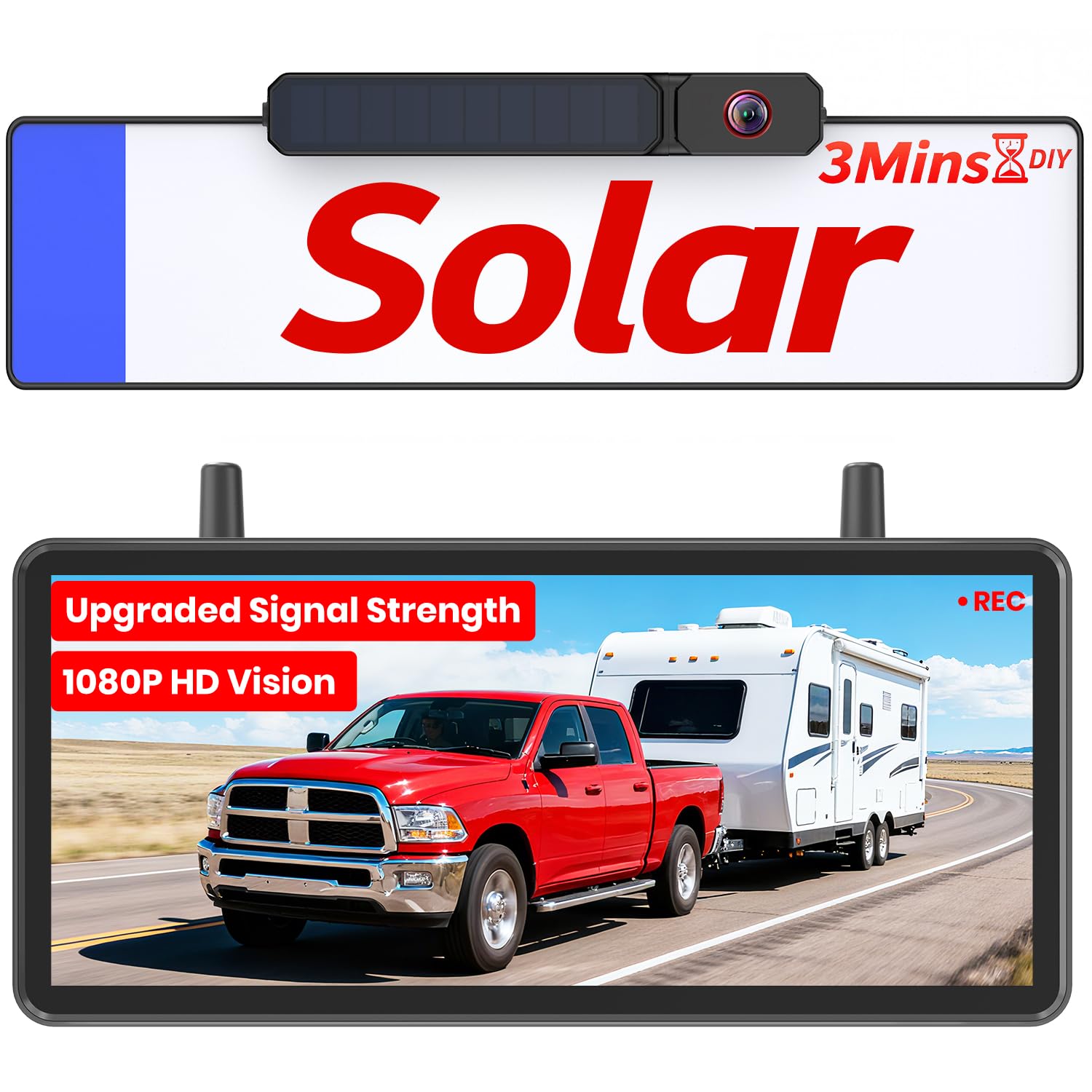 AUTO-VOX Solar Powered Wireless Reversing Camera Kit, 3 Mins DIY Installation, Clear Image Backup Camera with IP69K Waterproof for Cars and Van — view 7