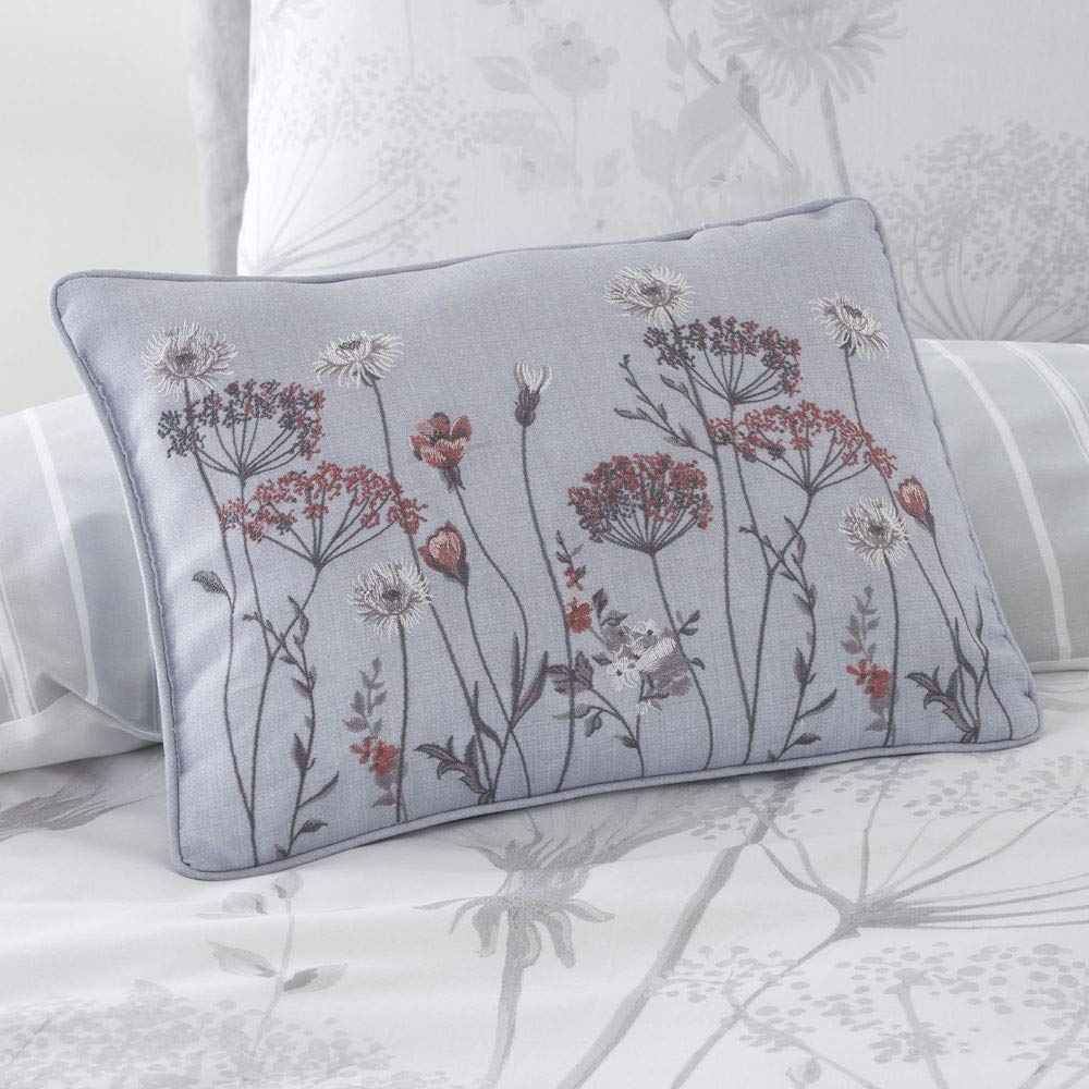 Catherine Lansfield Grey Meadowsweet Floral Embroidered 30X40cm Cushion
