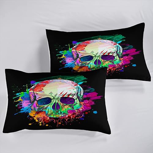 Miniatura 5 de AILONEN Sábana bajera ajustable de calavera para adolescentes y niños, juego de sábanas con estampado de calavera, juego de sábanas con temática de