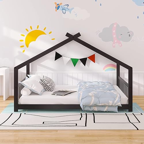 Miniatura 3 de Harper & Bright Designs Cama matrimonial para niños, cama de madera con cabecera y estribo, base de cama matrimonial para niños pequeños, cuna