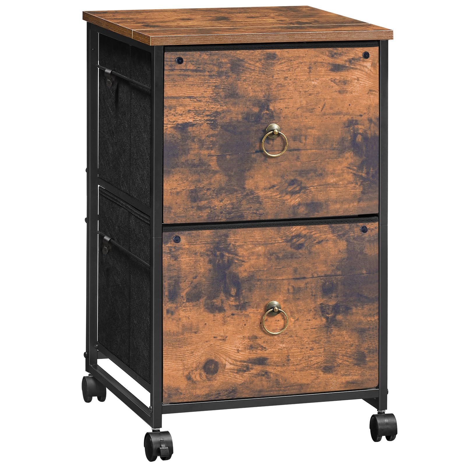 HOOBRO 2 Drawer Mobile File Cabinet, Rolling Printer Stand, Vertical Office Filing Cabinet for Home Office, A4/Letter Size, Nonwovens Drawer, Rustic