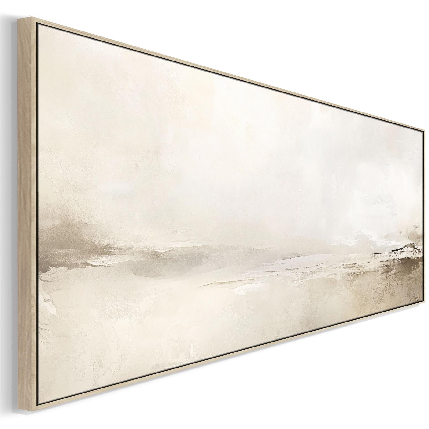 Wallfillers Wide Framed Artwork Canvas over Bed Neutral Abstract Panoramic (100 x 37cm)