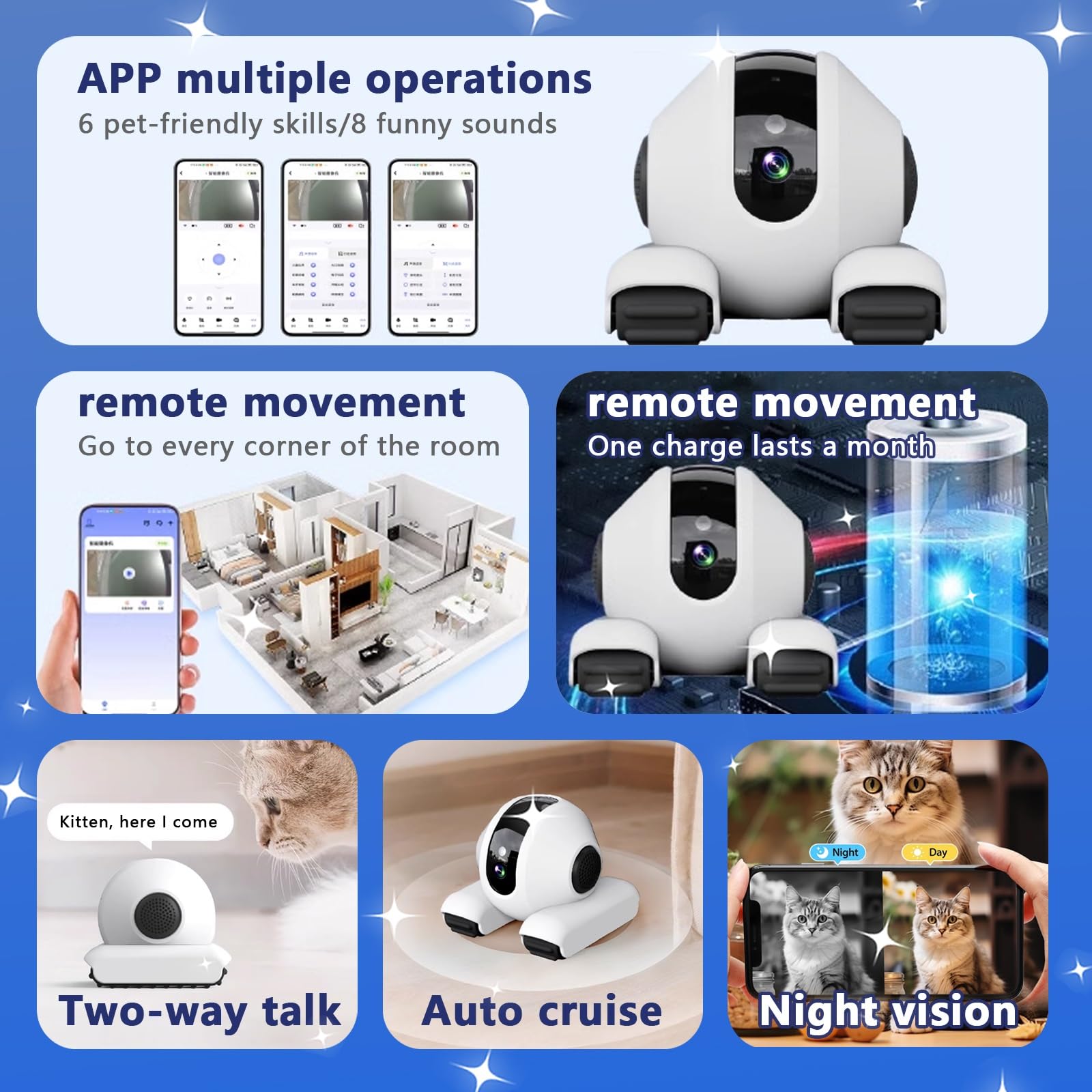 Telecamera Robot Su Ruote Con Doppia Lente 1080P E Comunicazione Bidirezionale – Controllo Remoto Via App, Batteria 5200mAh